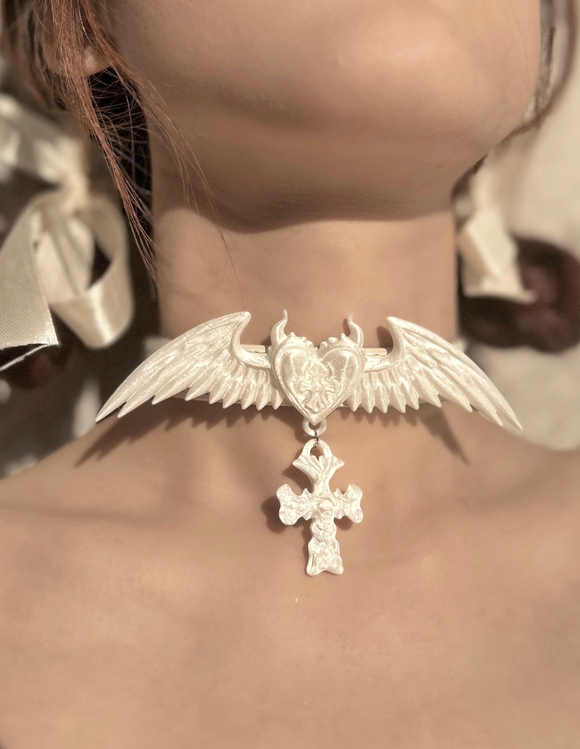 Pure Angel 3D Printing Sculptural Choker in Silk White