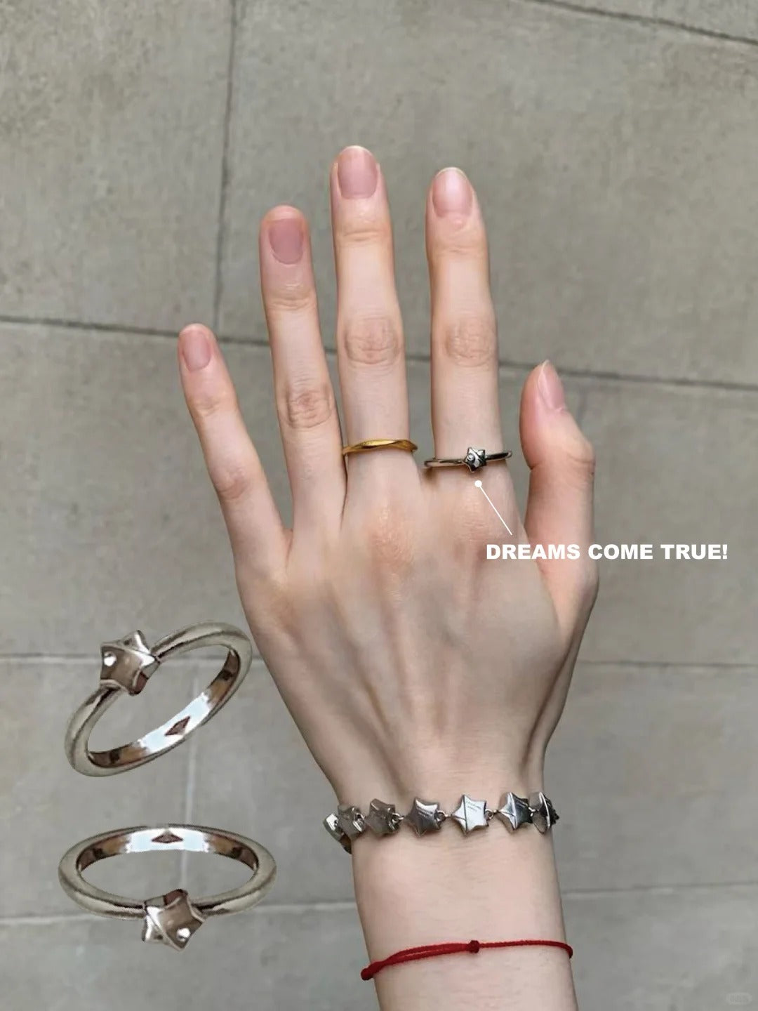 “Wishing Star Bracelet”  18K White Gold Silver Star Charm Bracelet and Ring