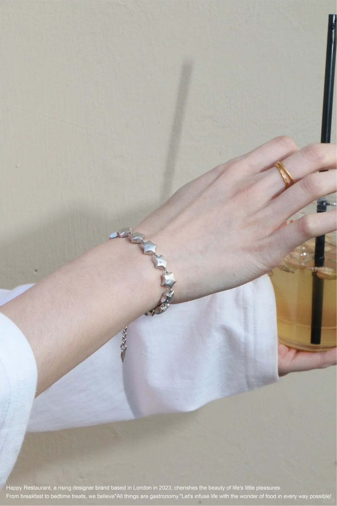 “Wishing Star Bracelet”  18K White Gold Silver Star Charm Bracelet and Ring