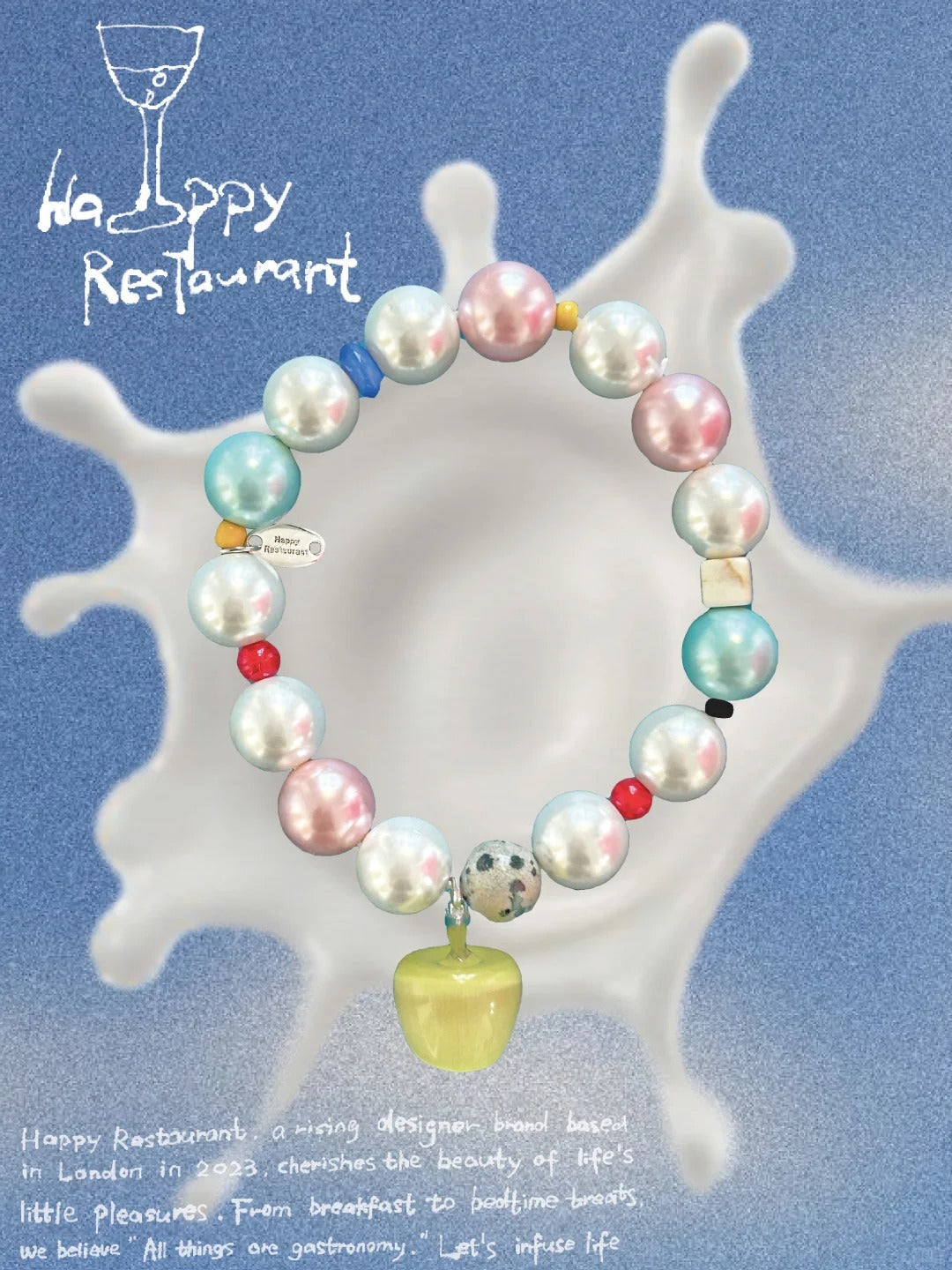 Natural Carved Mushroom & Apple Organic Stone Charm Bracelet