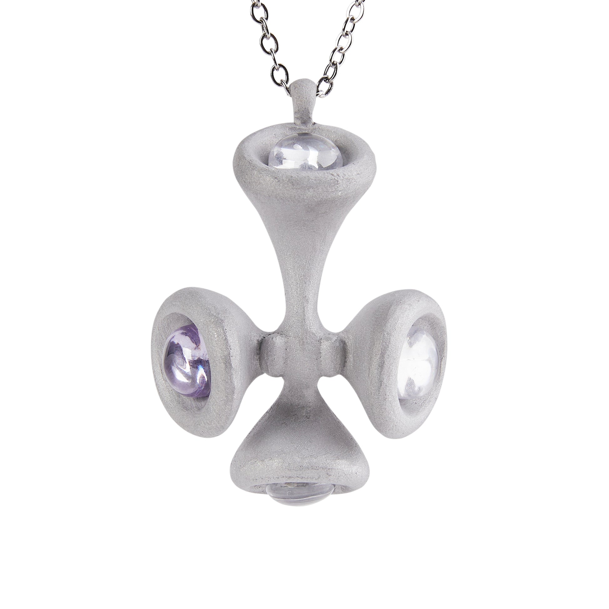 Stone Texture Cross Pendant – Grey Anodized Aluminum Necklace with Zircon Crystal Accents