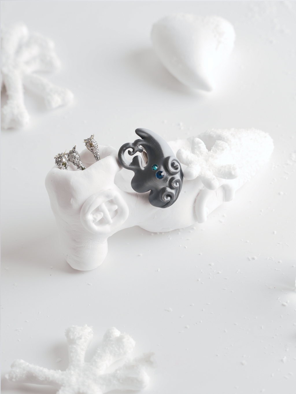 Silver Grey 3D Printed Dual-Stone Biotic Ring