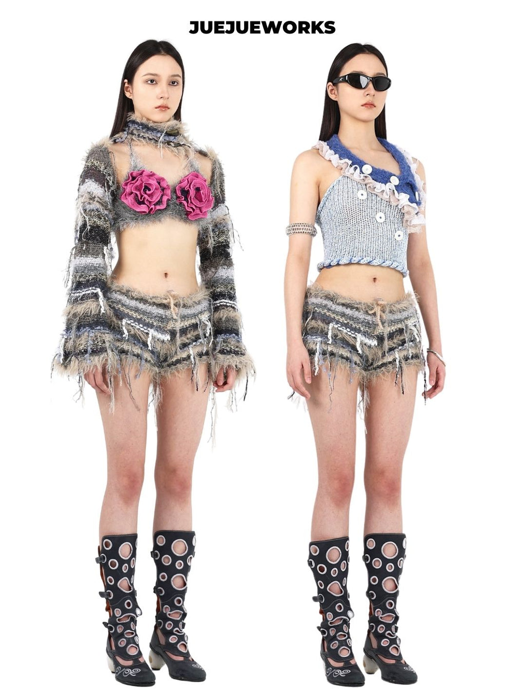 Grey Fruit-Plate Knit Shorts