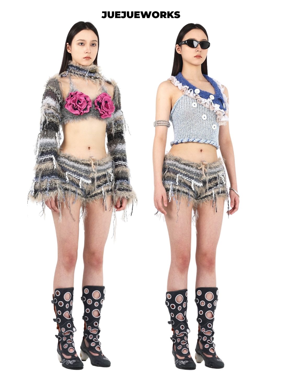 Grey Fruit-Plate Knit Shorts