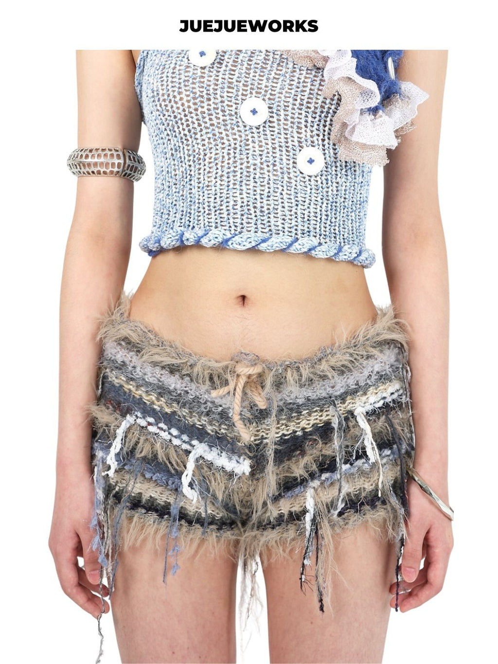 Grey Fruit-Plate Knit Shorts