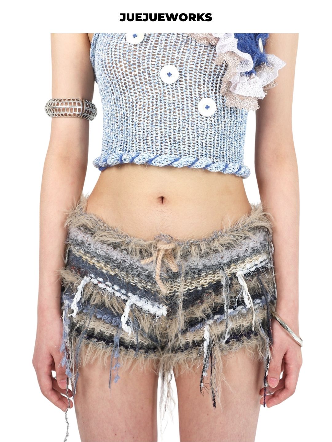 Grey Fruit-Plate Knit Shorts