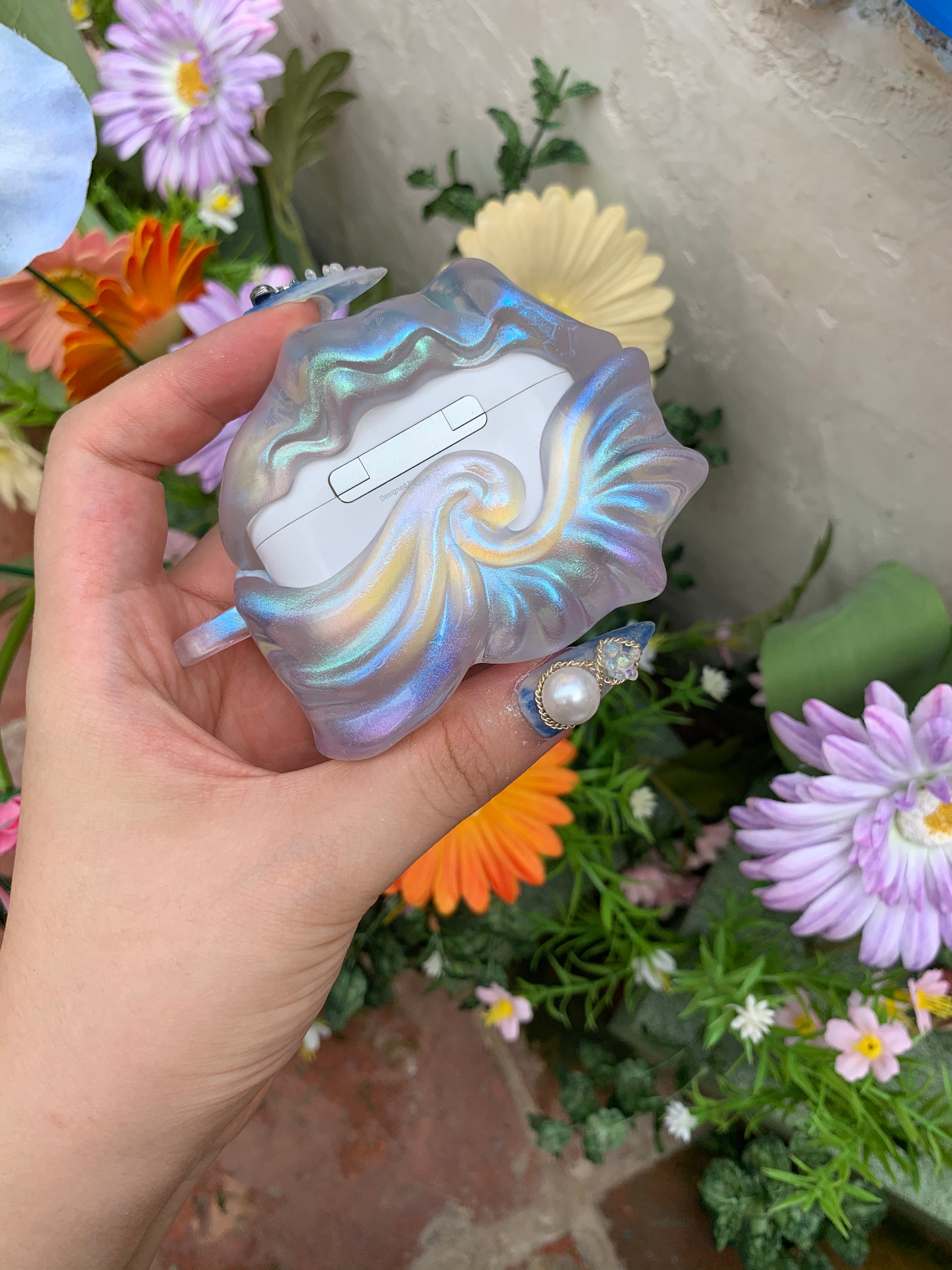 "Echoes of the Sea" – Iridescent Pearly Seashell AirPods Case