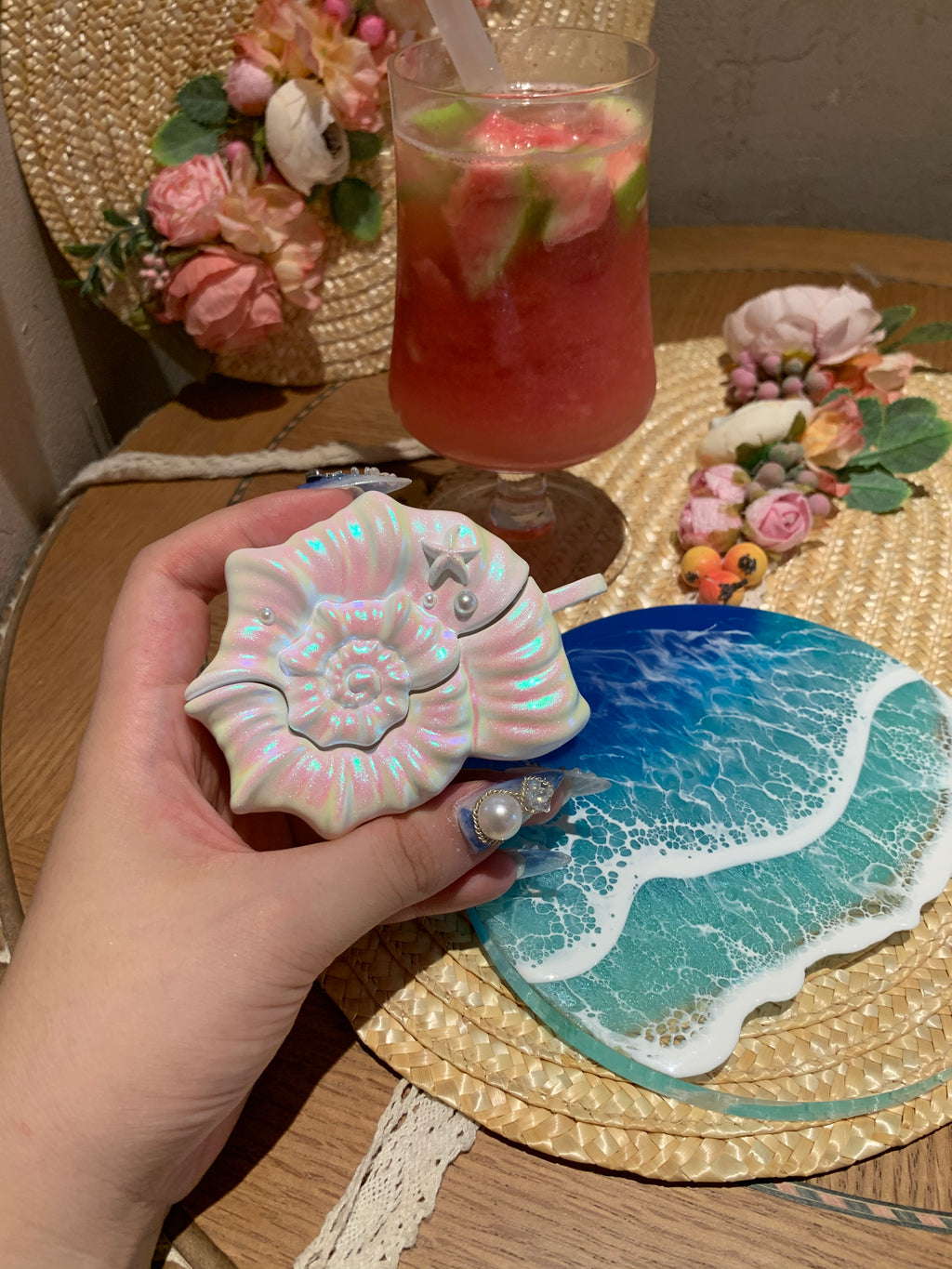 "Starry Sea"– Iridescent Pearly Seashell AirPods Case