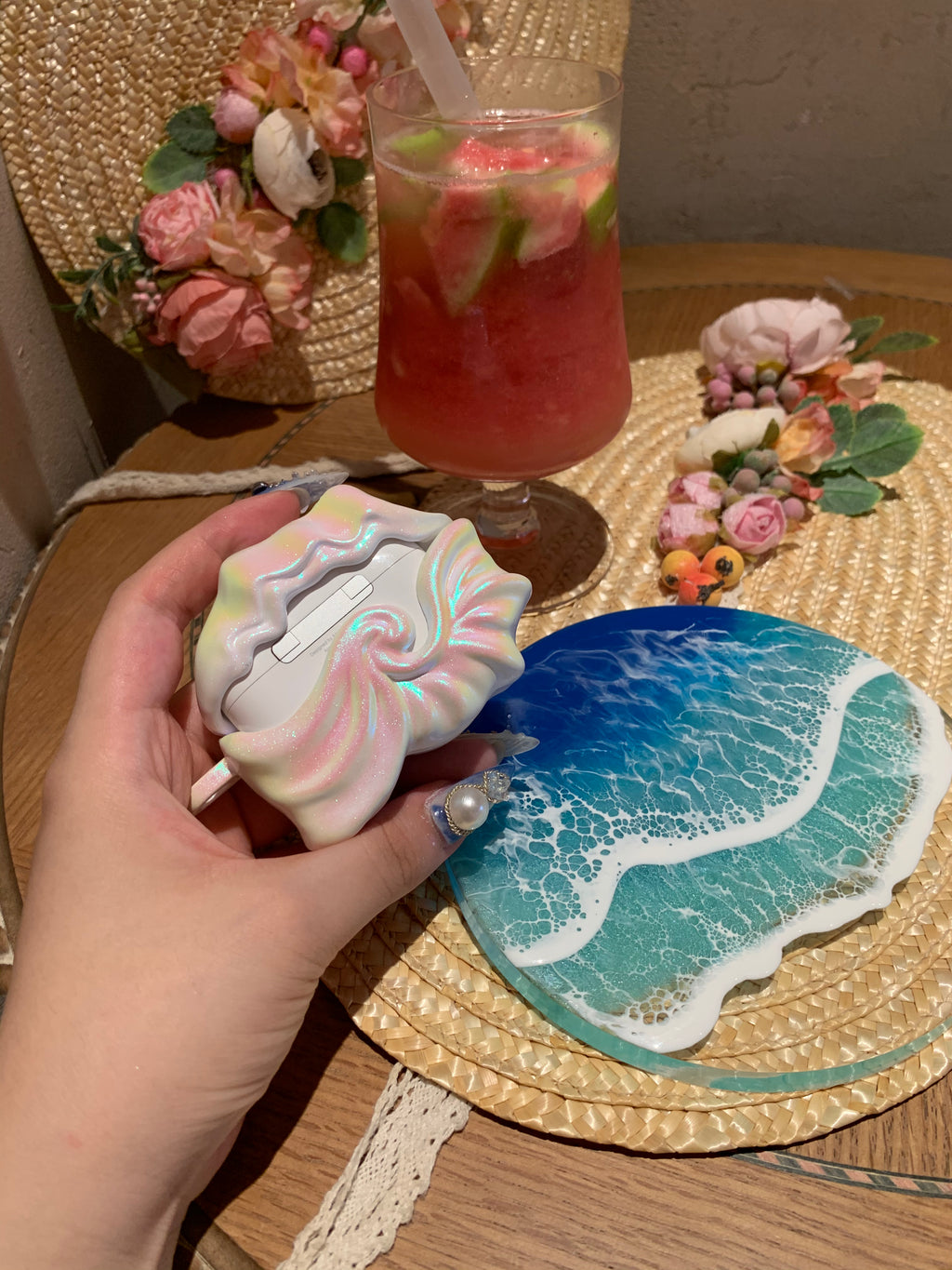 "Starry Sea"– Iridescent Pearly Seashell AirPods Case