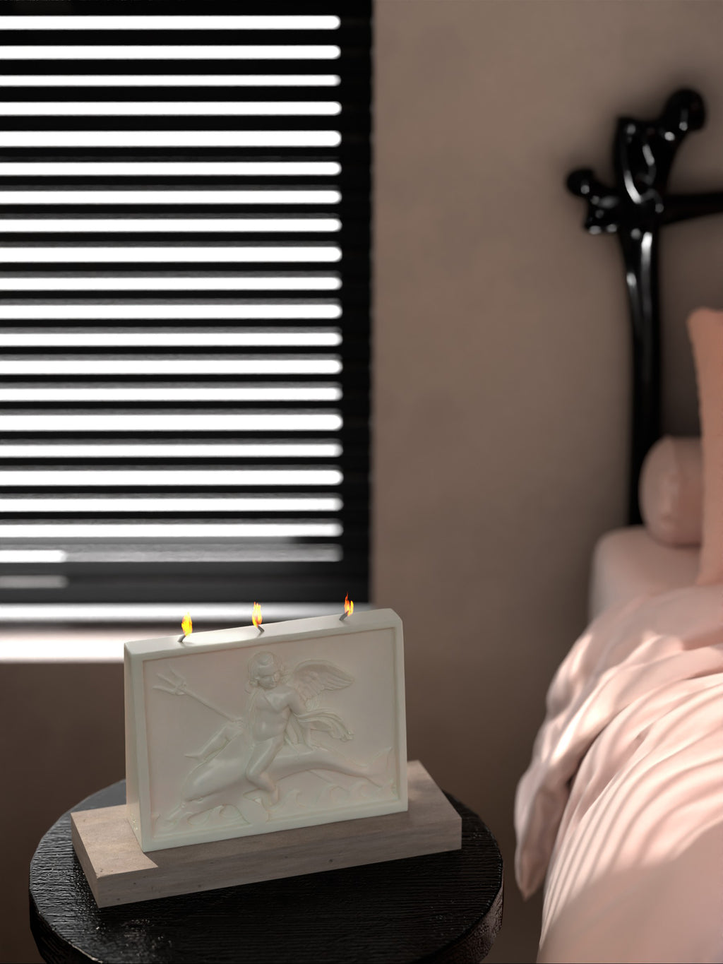 ingo | "Cupid on the Dolphin" Bas-Relief Sculpture Candle – Heavyweight Marble Base Scented Art Piece