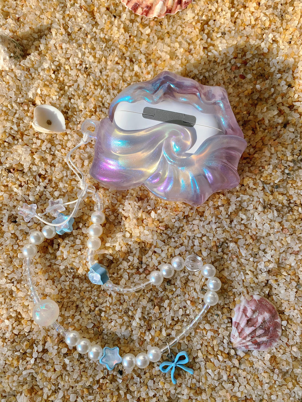 "Echoes of the Sea" – Iridescent Pearly Seashell AirPods Case