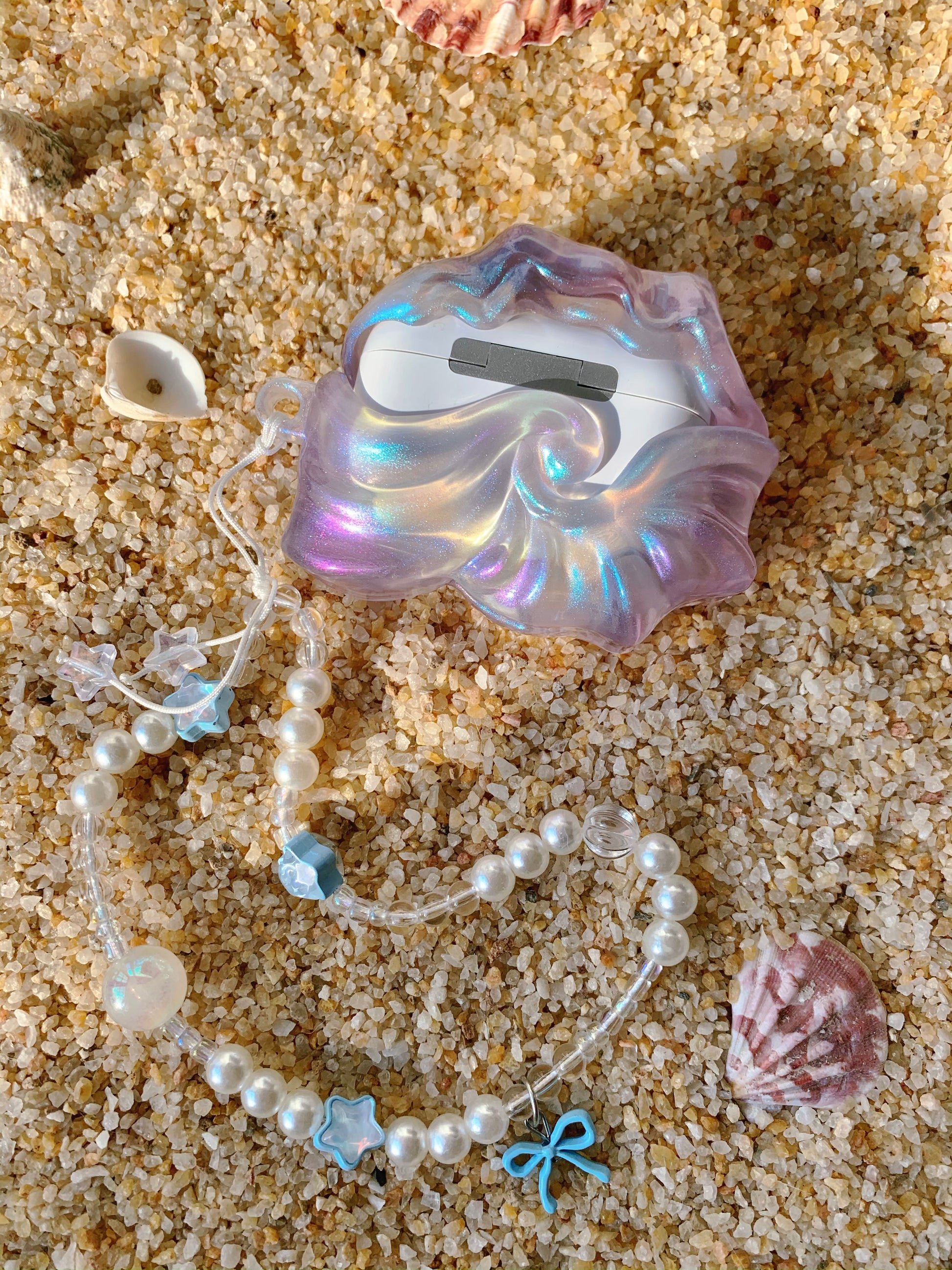 "Echoes of the Sea" – Iridescent Pearly Seashell AirPods Case