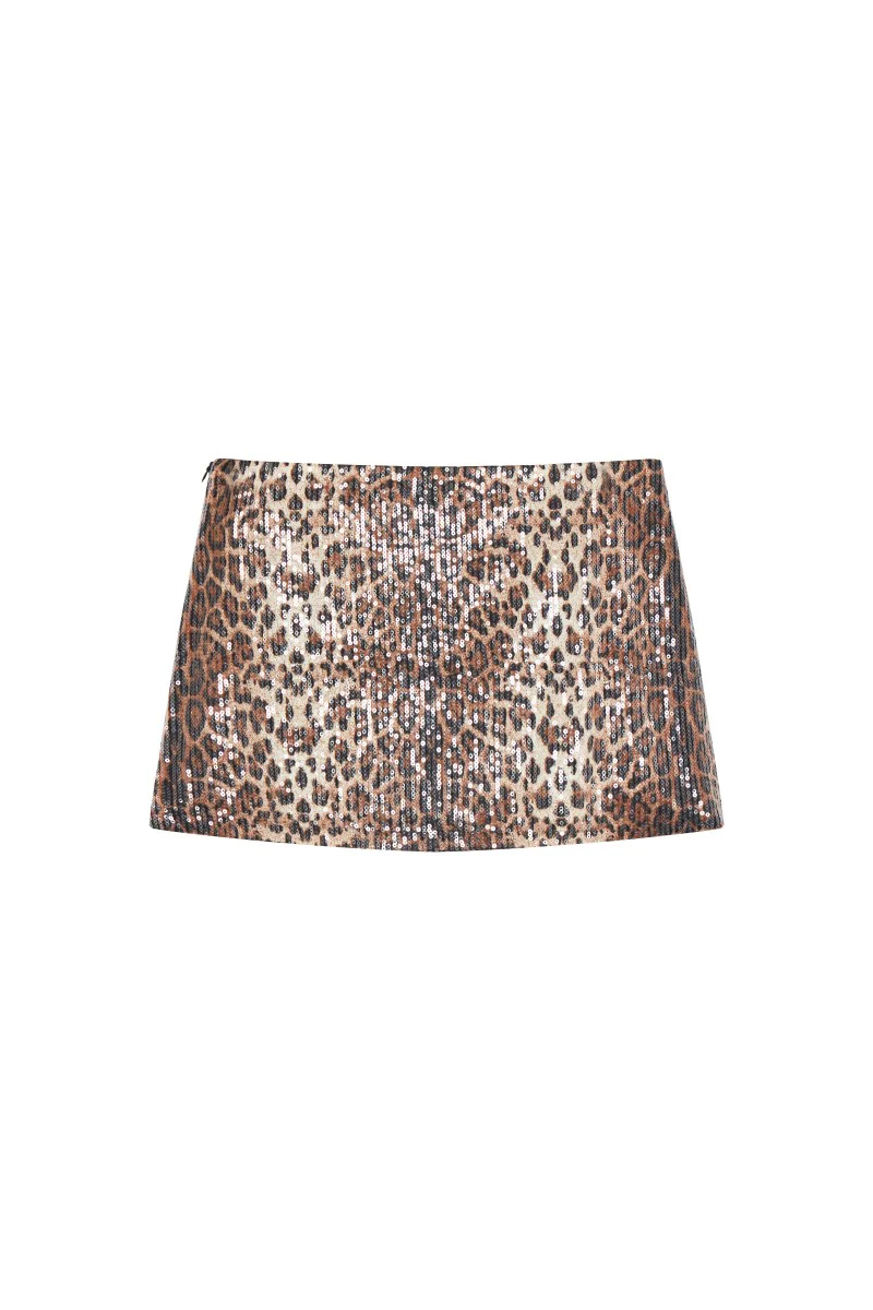 Sequin Leopard Print Skirt
