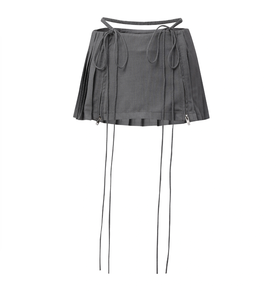 Nodress grey low-waist pleated satin mini-skirt