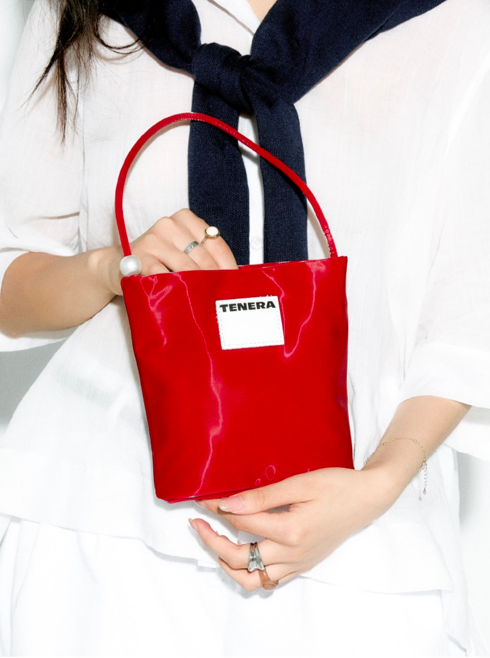 TENERA Eco-Velvet Pearl Mini Tote – Square Evening Bag with Pearl Handle