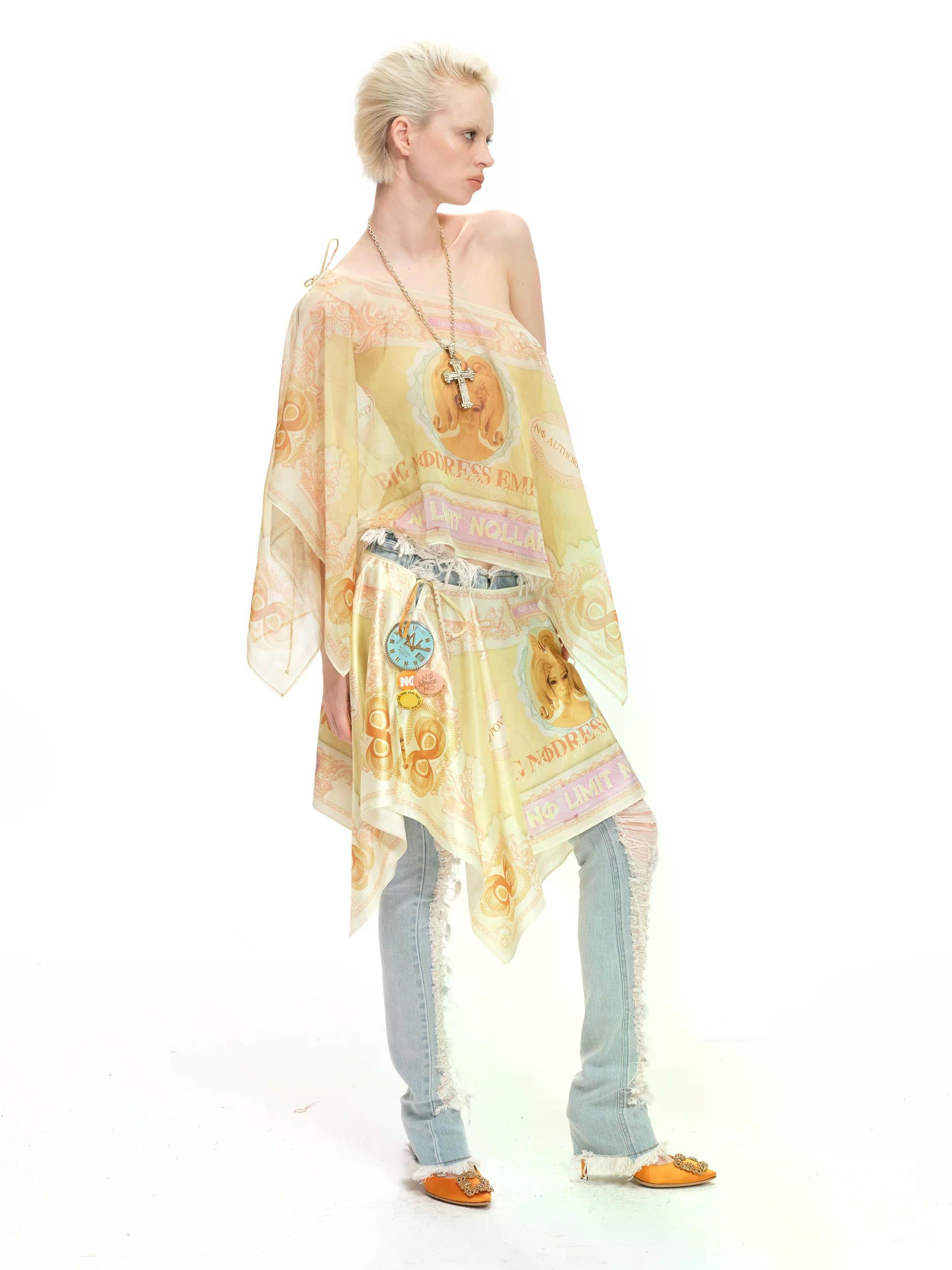 "NOmoney" Satin skirt (Wearable as Chiffon One-Shoulder Top)