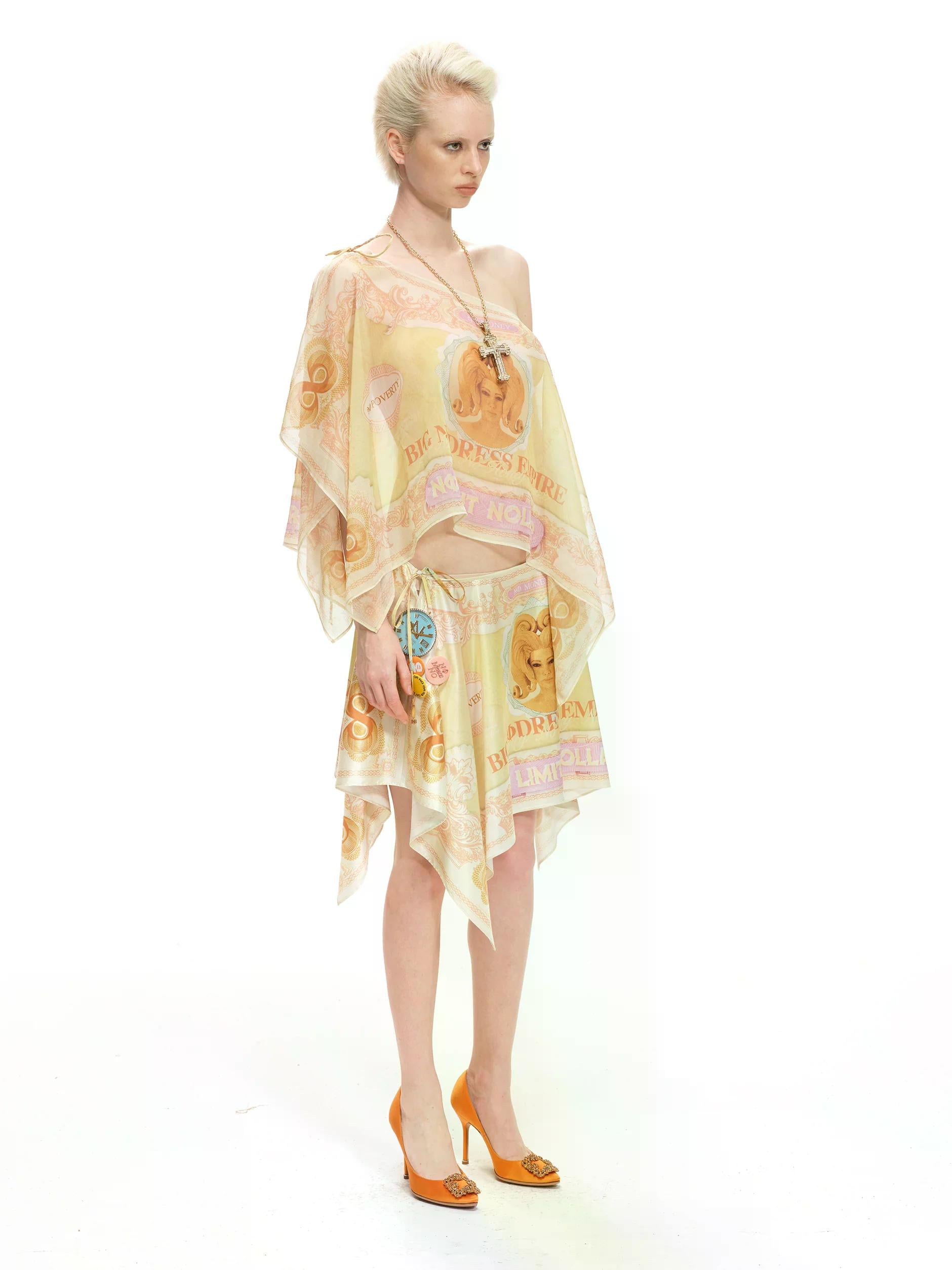"NOmoney" Satin skirt (Wearable as Chiffon One-Shoulder Top)