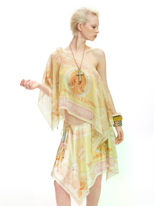 "NOmoney" Satin skirt (Wearable as Chiffon One-Shoulder Top)
