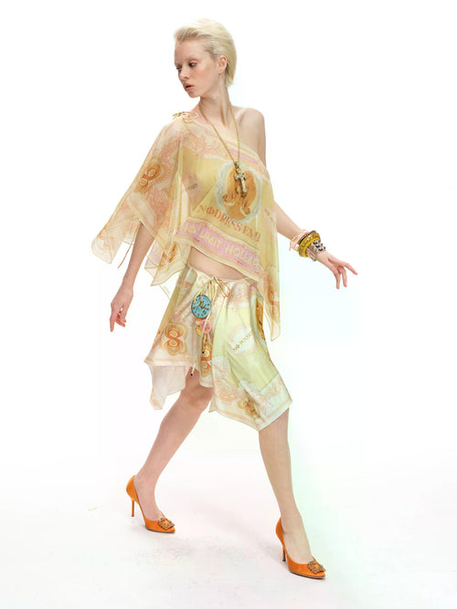 "NOmoney" Satin skirt (Wearable as Chiffon One-Shoulder Top)