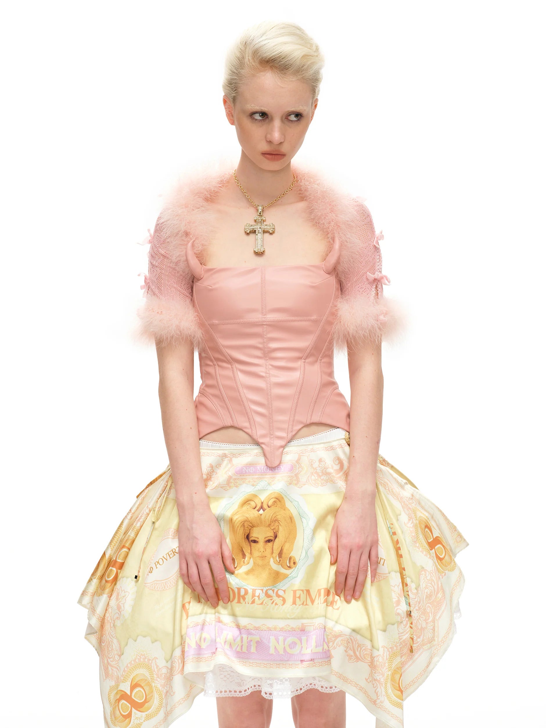 Pink Ostrich Feather Lace Shrug