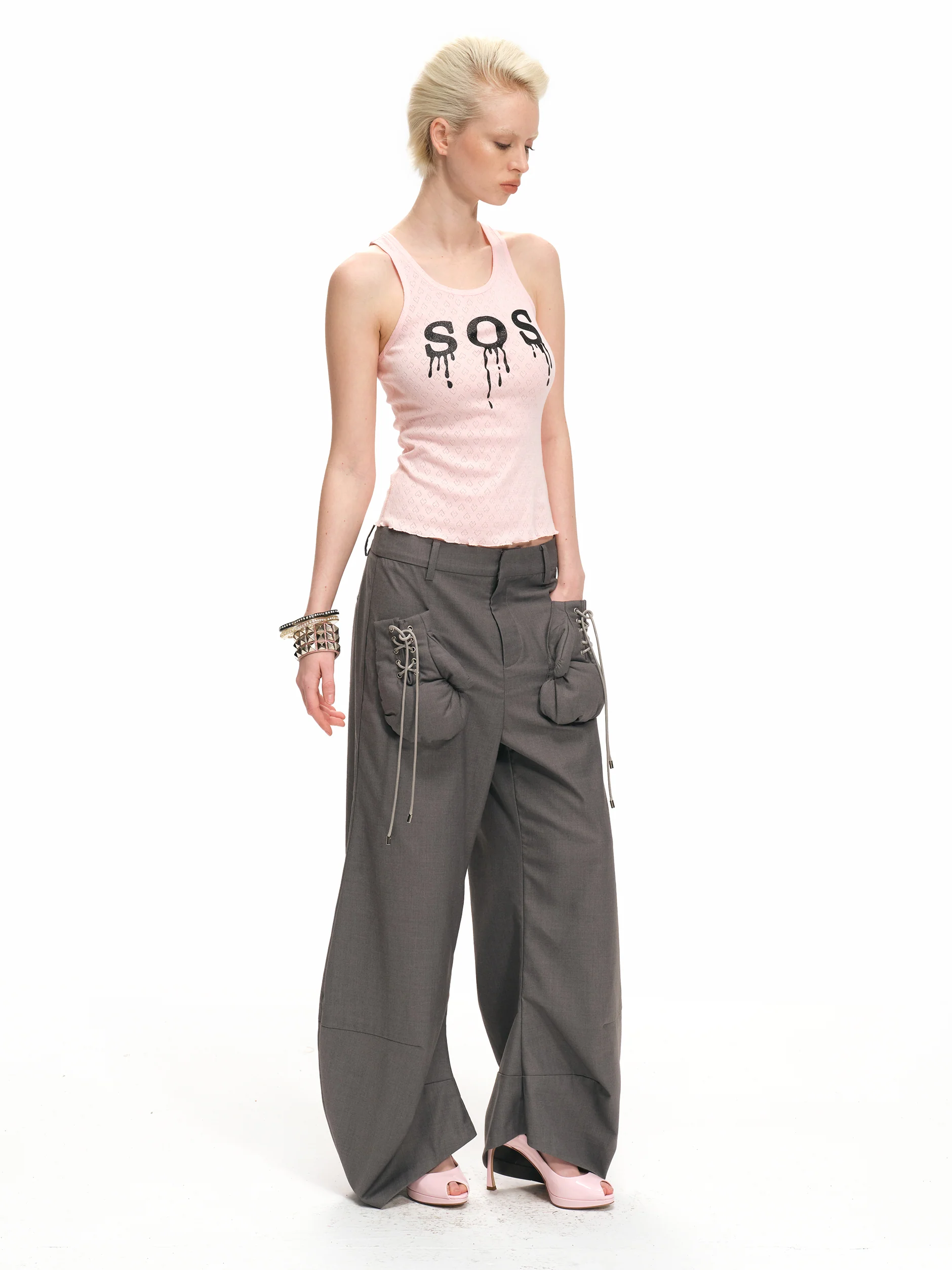 Black "SOS" Glitter Pink Tank Top