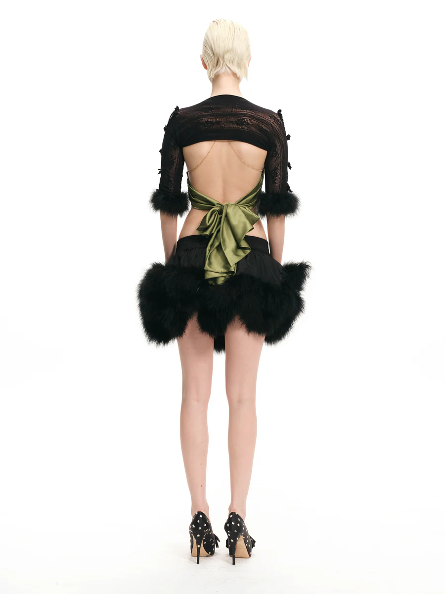 Black Ostrich Feather Lace Shrug