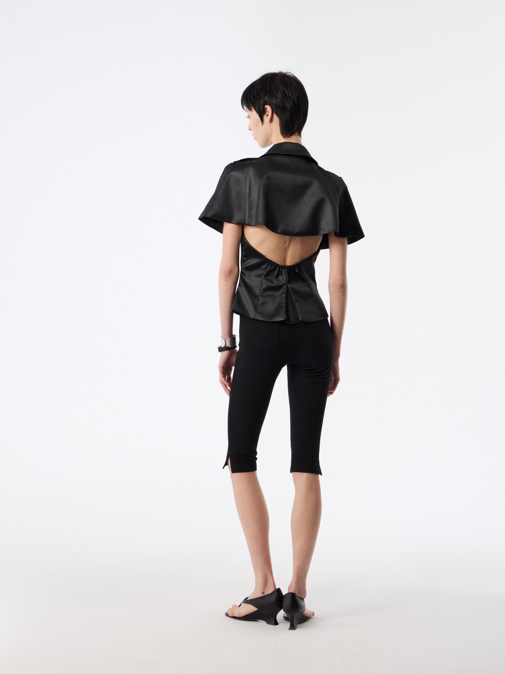 SOOGU Black Satin Open-Back Cape Blazer Top - product view 4