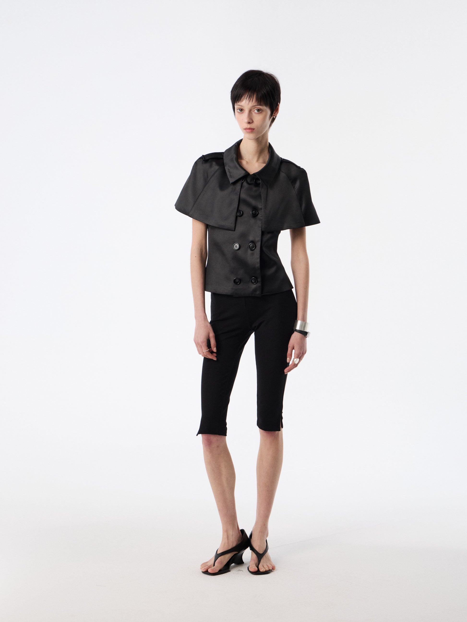 SOOGU Black Satin Open-Back Cape Blazer Top - product view 5
