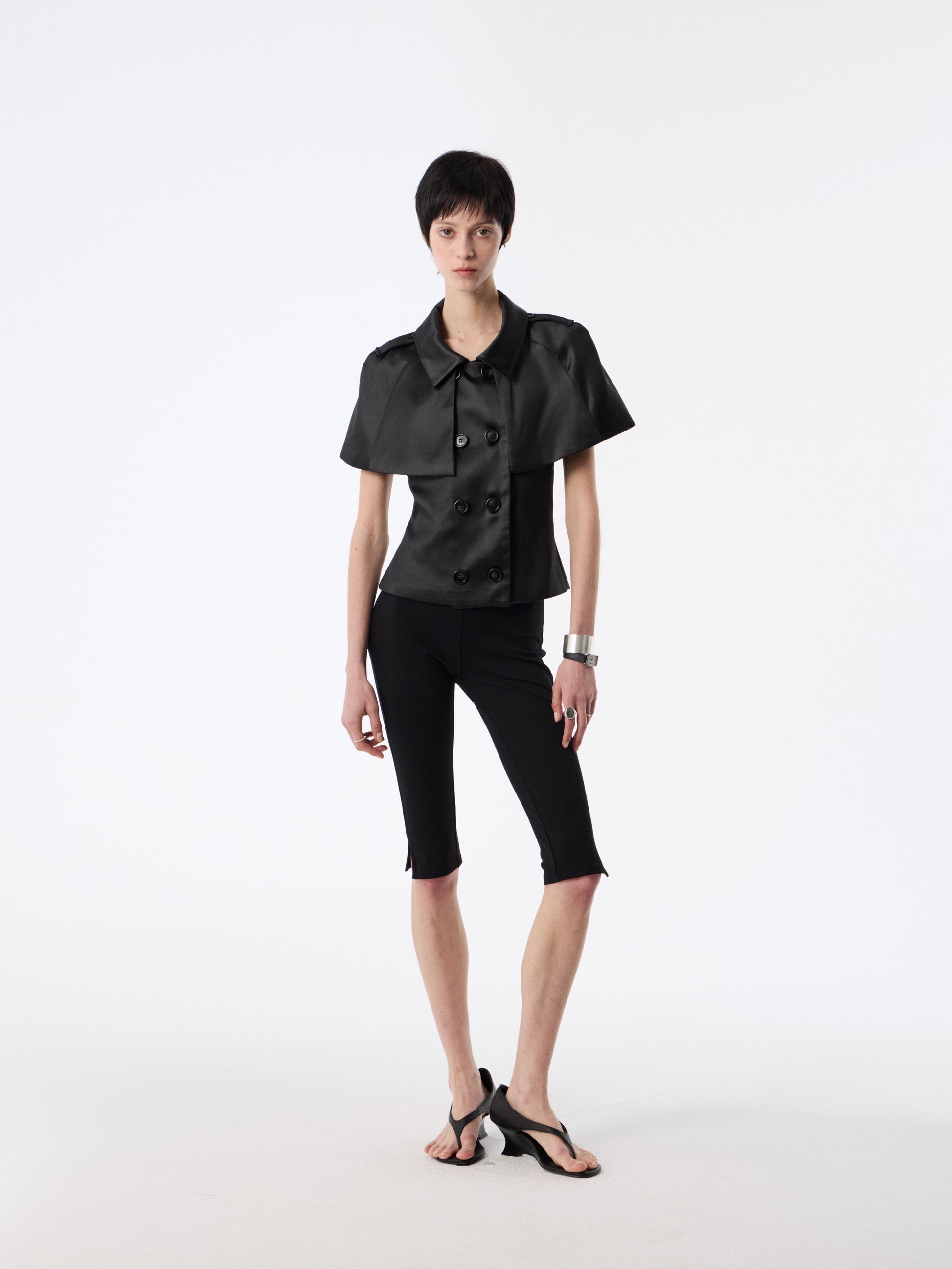 SOOGU Black Satin Open-Back Cape Blazer Top - product view 6
