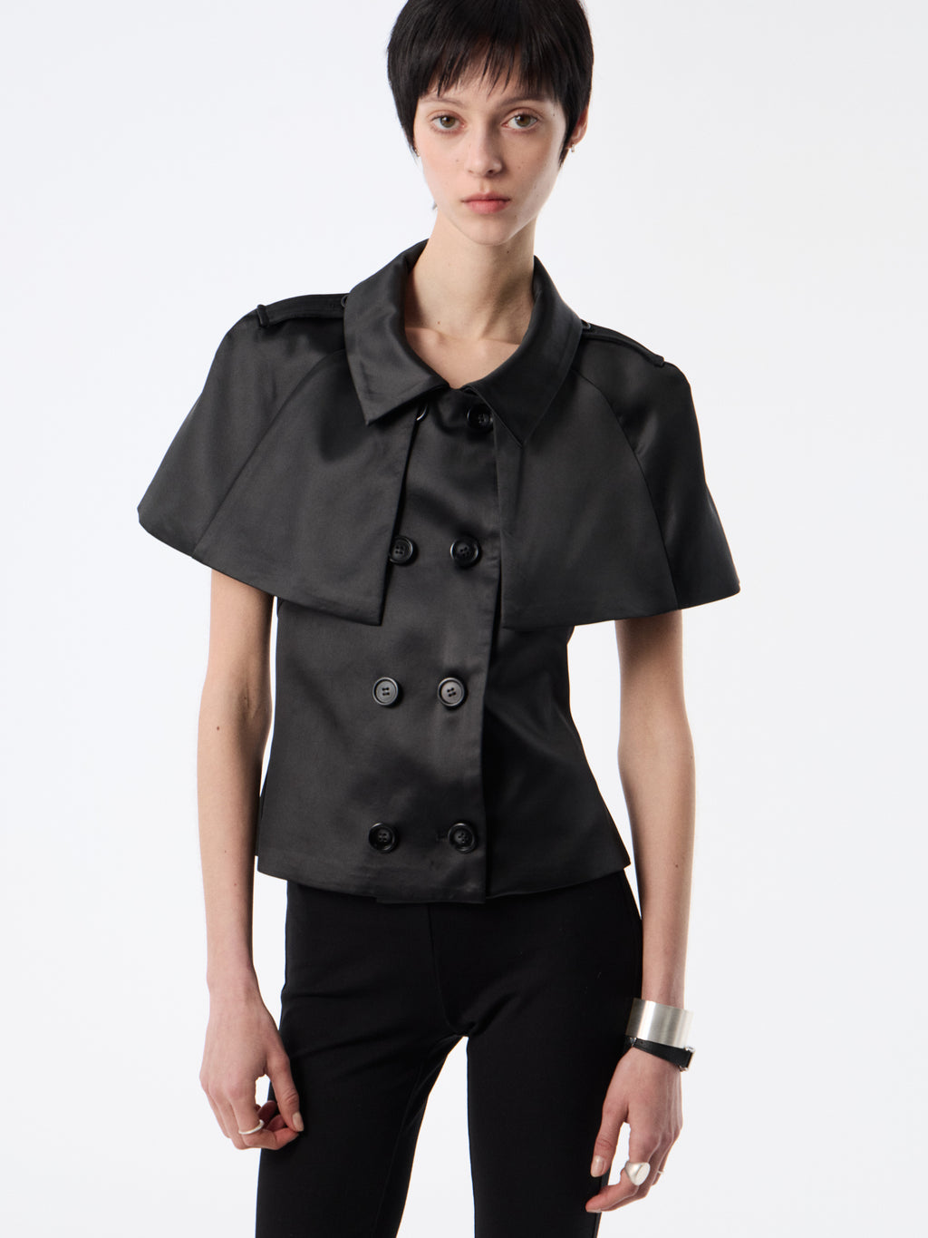 SOOGU Black Satin Open-Back Cape Blazer Top - product view 7