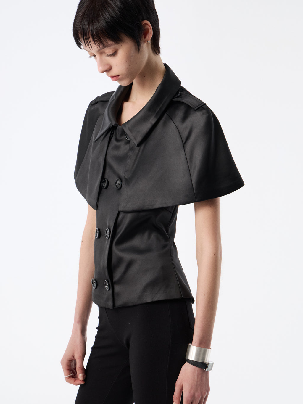 SOOGU Black Satin Open-Back Cape Blazer Top - product view 2