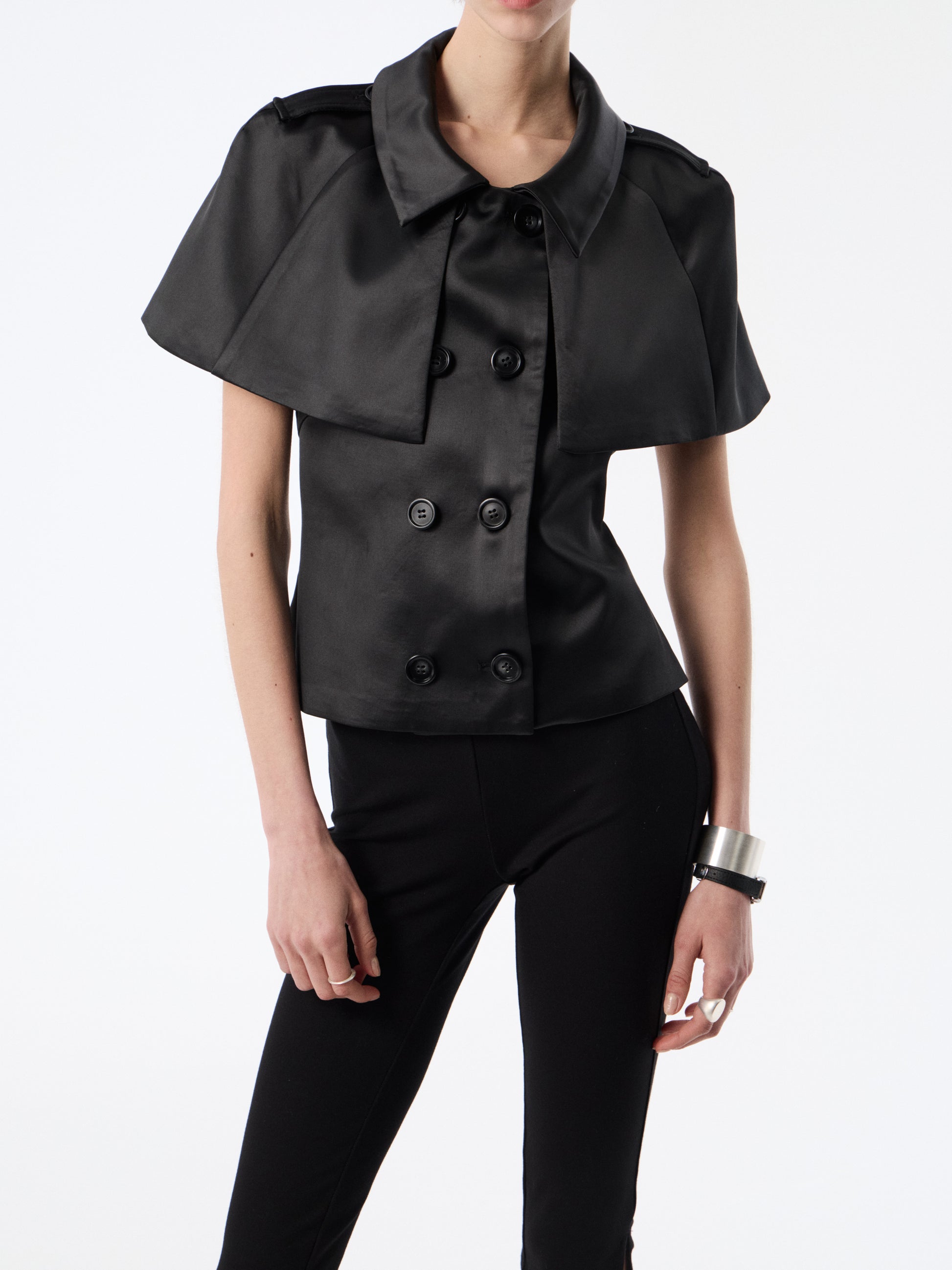 SOOGU Black Satin Open-Back Cape Blazer Top - product view 8
