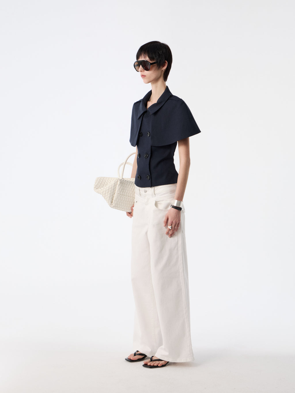 SOOGU Navy Open-Back Cape Blazer Top - product view 7