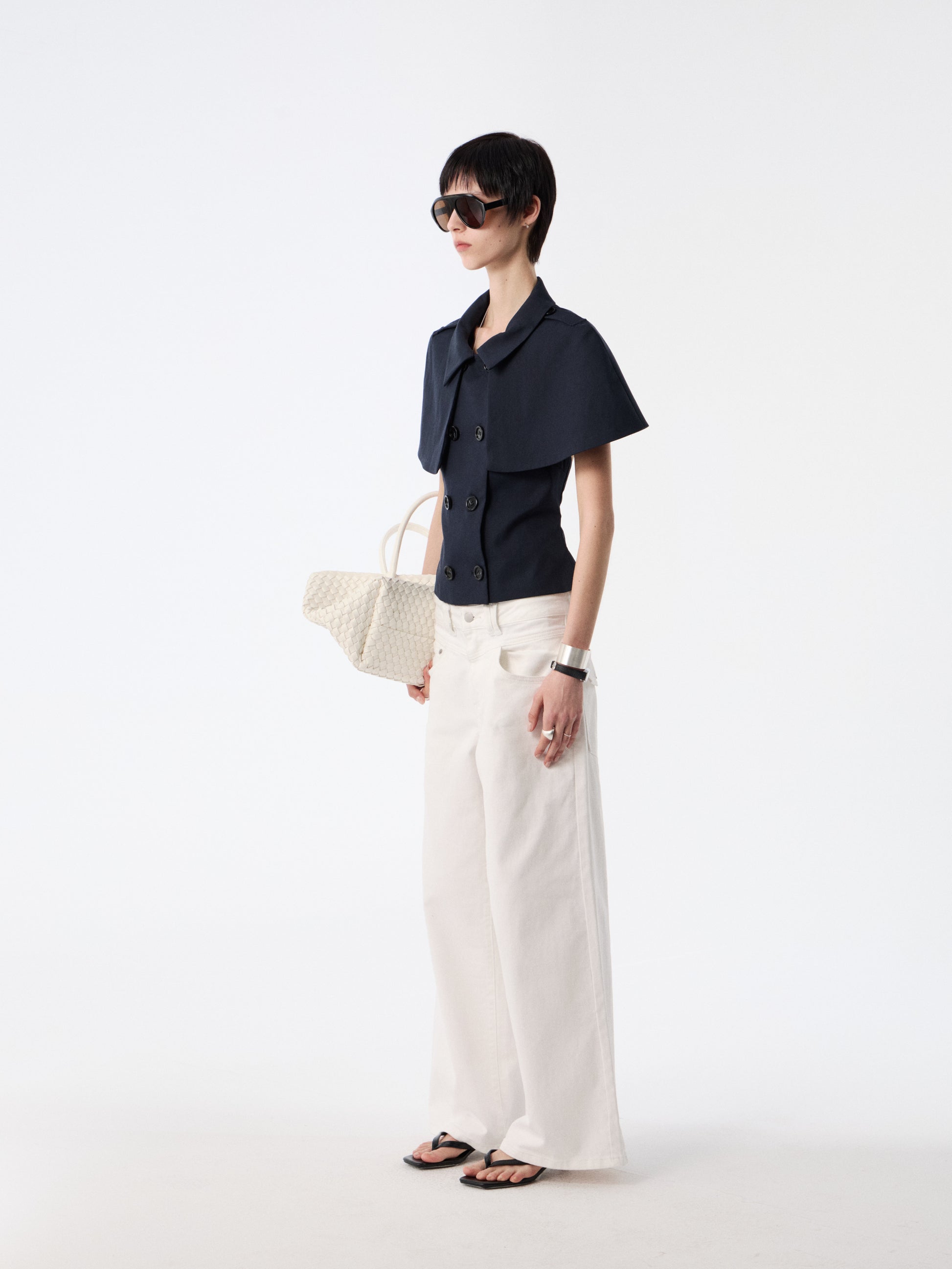SOOGU Navy Open-Back Cape Blazer Top - product view 7
