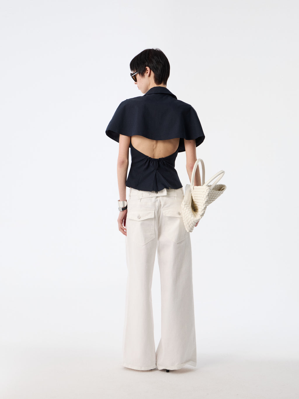 SOOGU Navy Open-Back Cape Blazer Top - product view 8