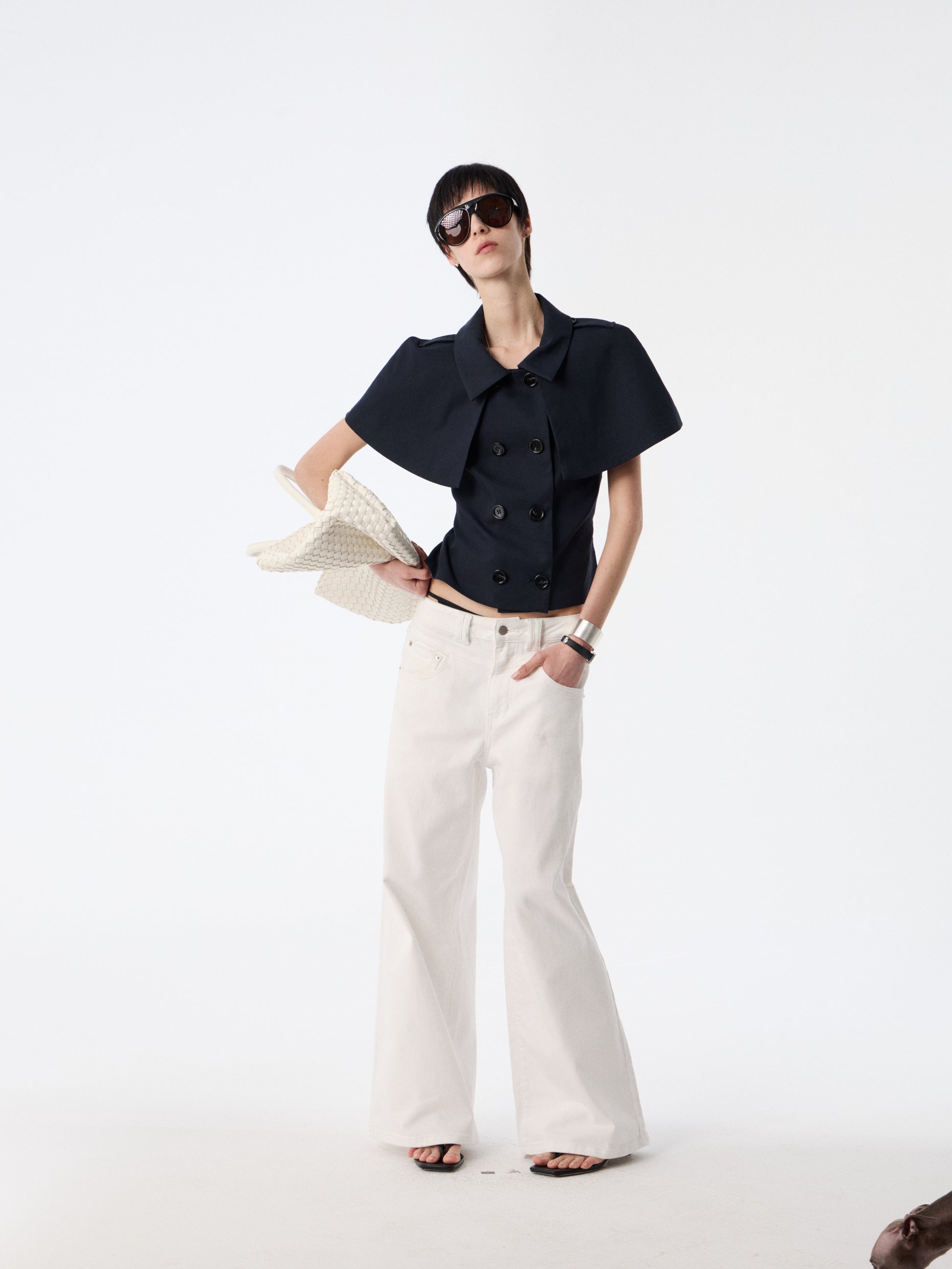 SOOGU Navy Open-Back Cape Blazer Top - product view 9