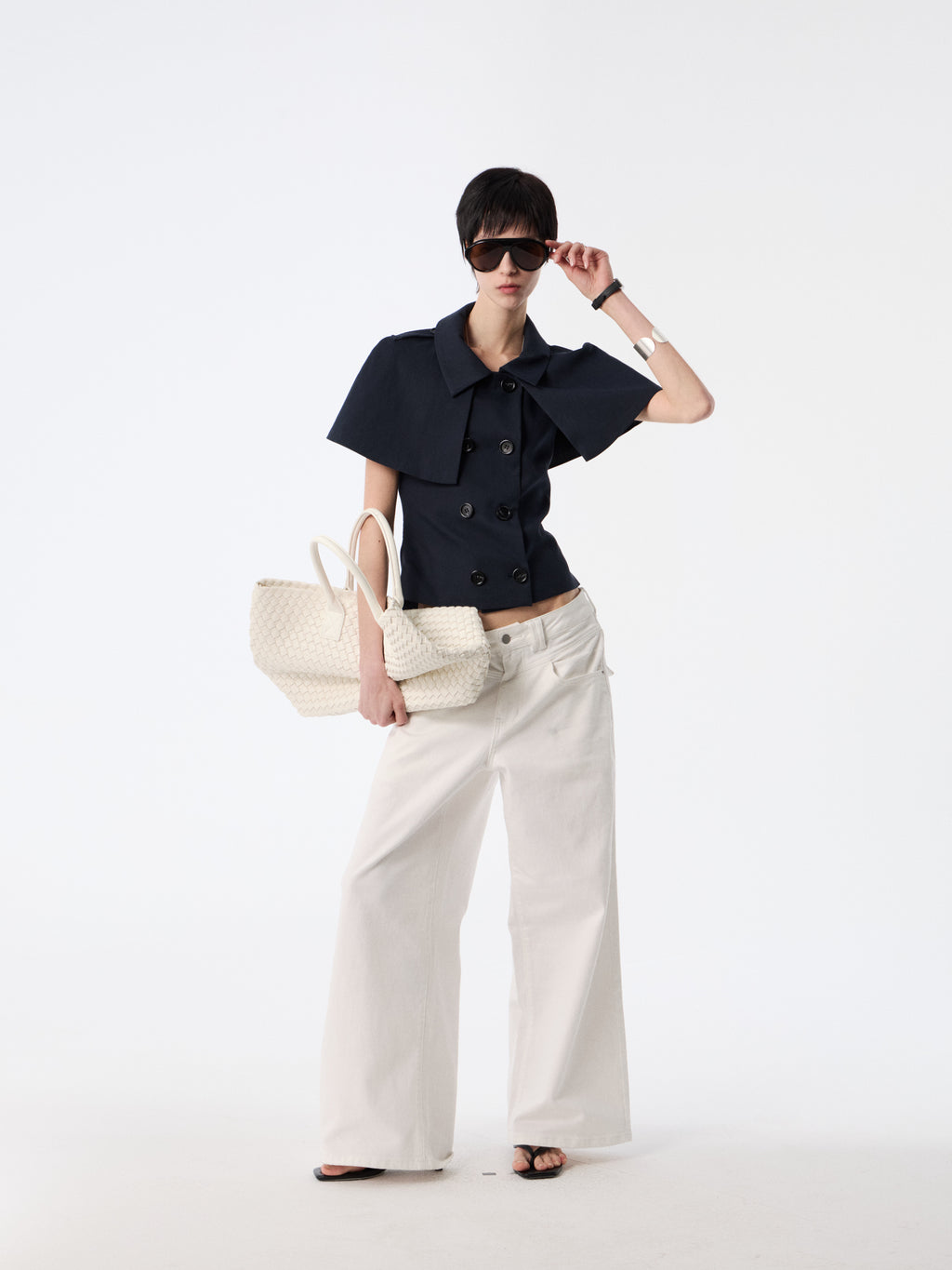 SOOGU Navy Open-Back Cape Blazer Top - product view 11