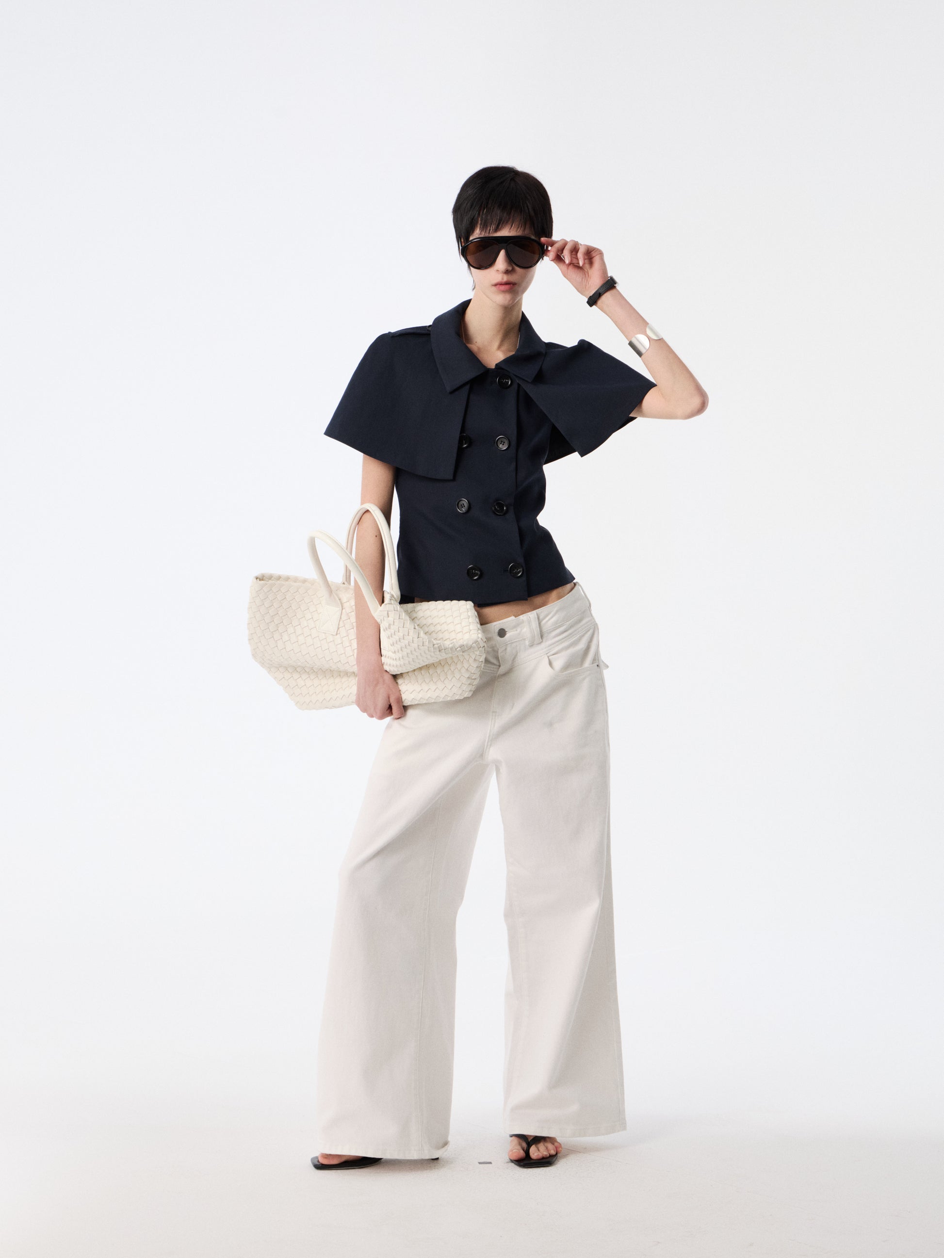 SOOGU Navy Open-Back Cape Blazer Top - product view 11