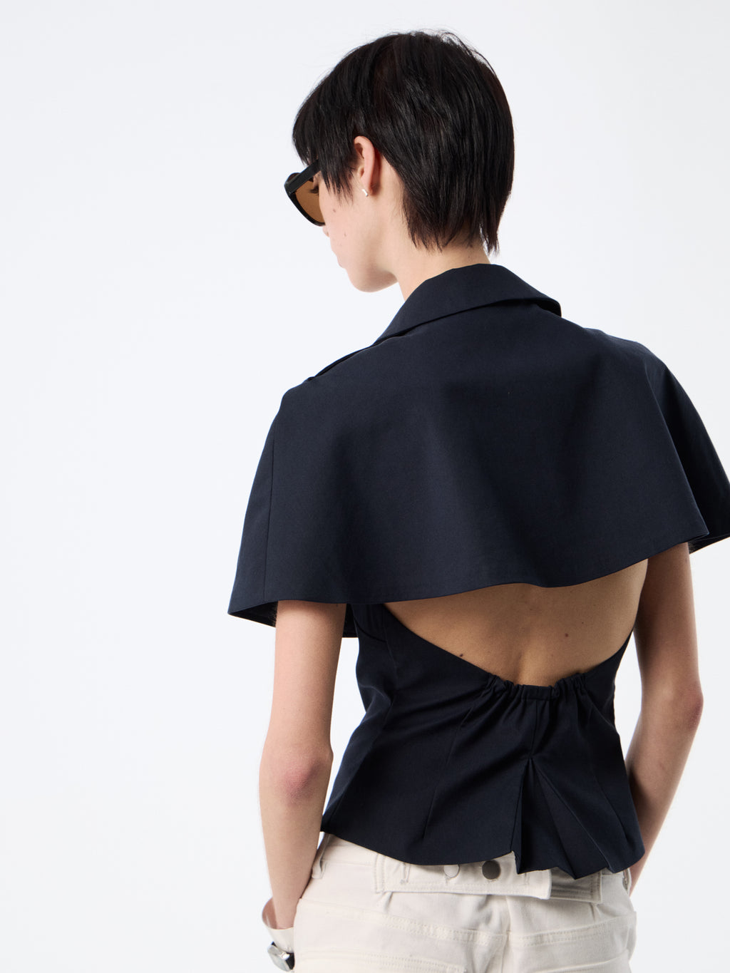 SOOGU Navy Open-Back Cape Blazer Top - product view 3