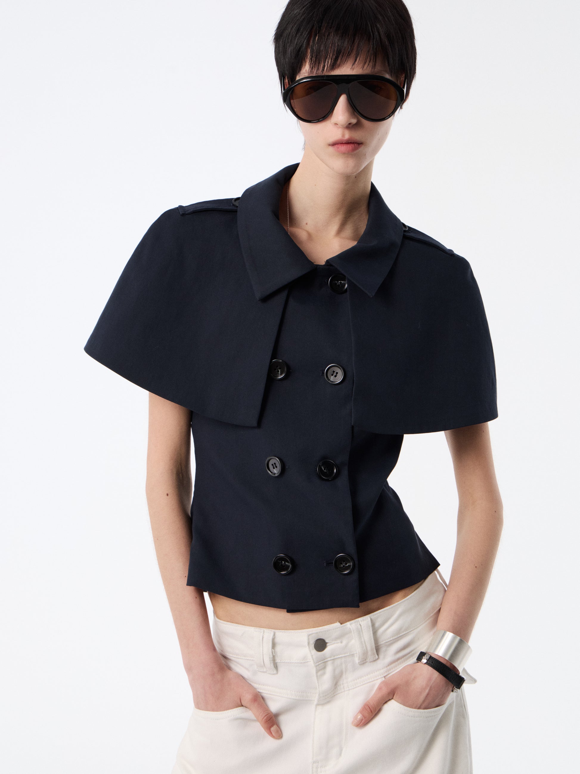 SOOGU Navy Open-Back Cape Blazer Top - product view 2