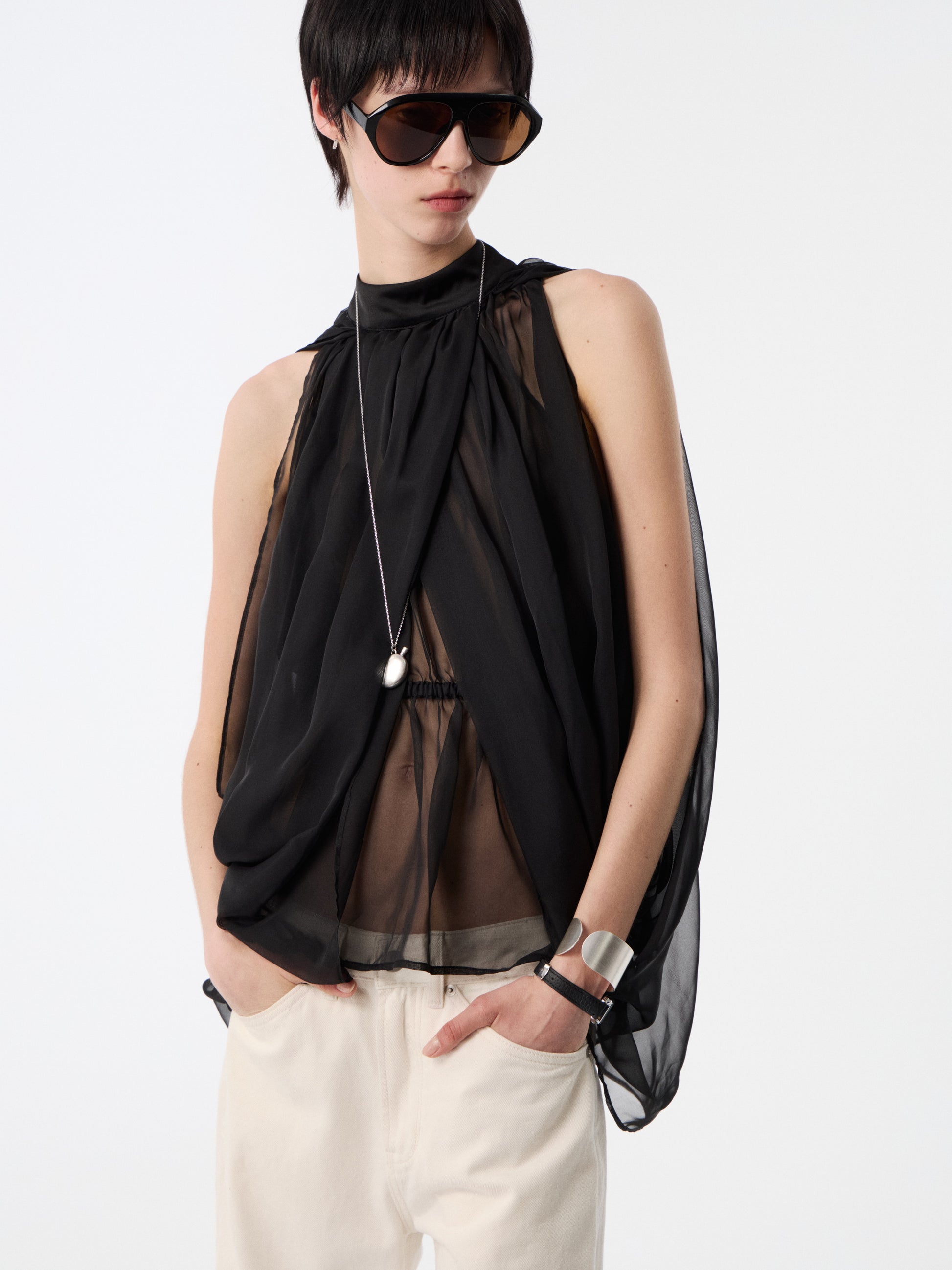 SOOGU Black Sheer Air Cape Top - product view 2