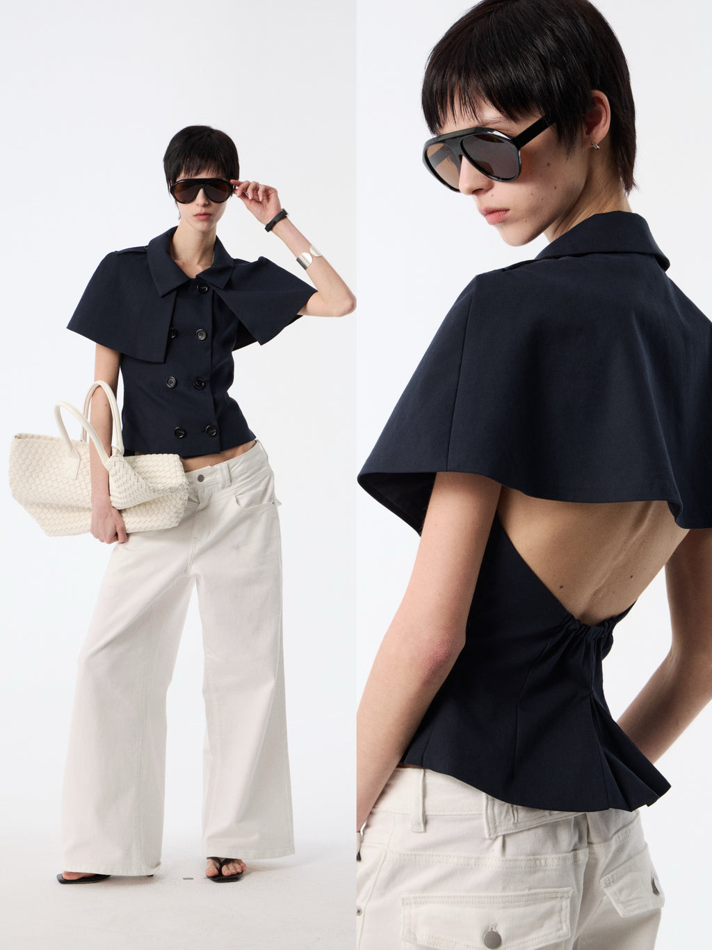 SOOGU Navy Open-Back Cape Blazer Top - product view 5