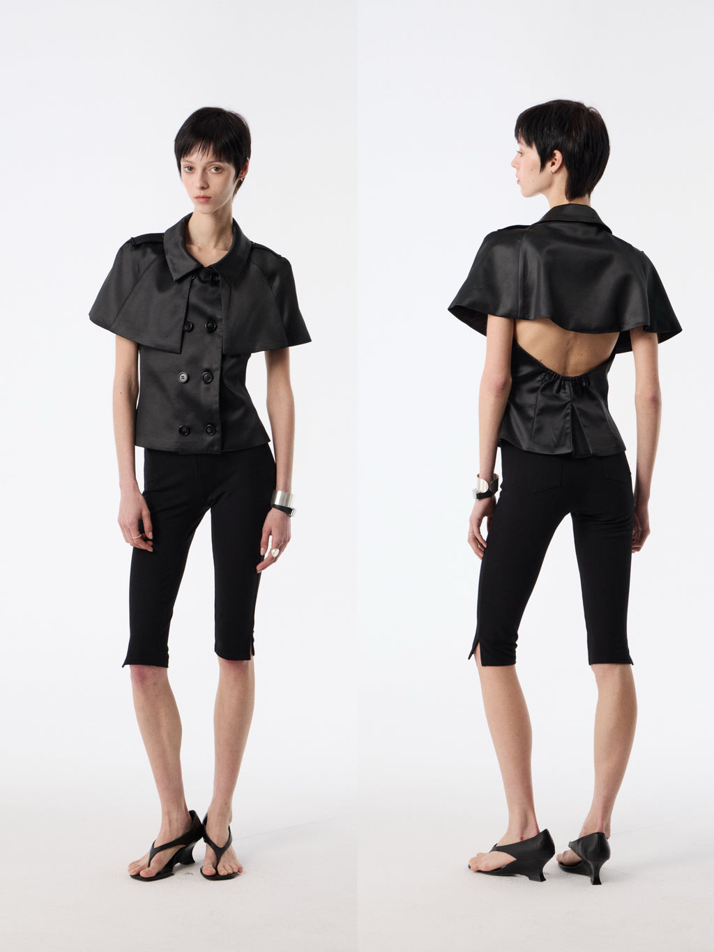 SOOGU Black Satin Open-Back Cape Blazer Top - product view 3