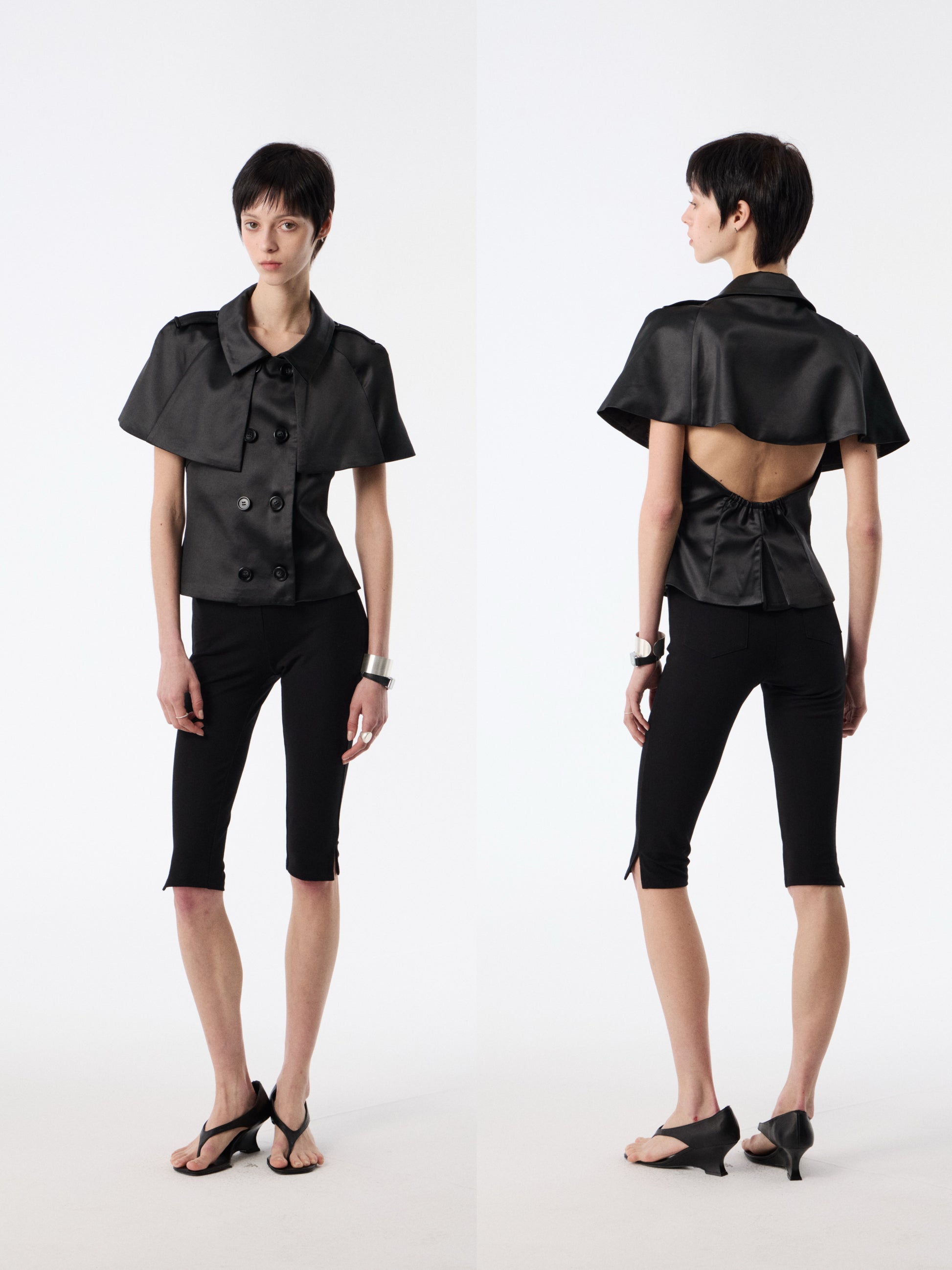 SOOGU Black Satin Open-Back Cape Blazer Top - product view 3