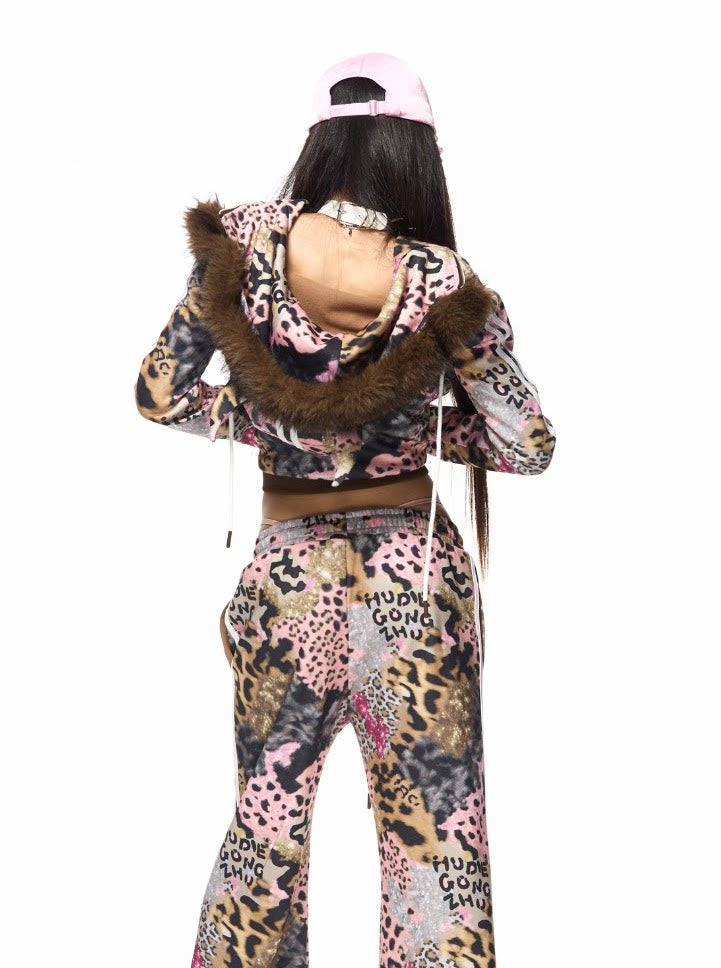 Leopard "Devil Horn" Plush Tracksuit