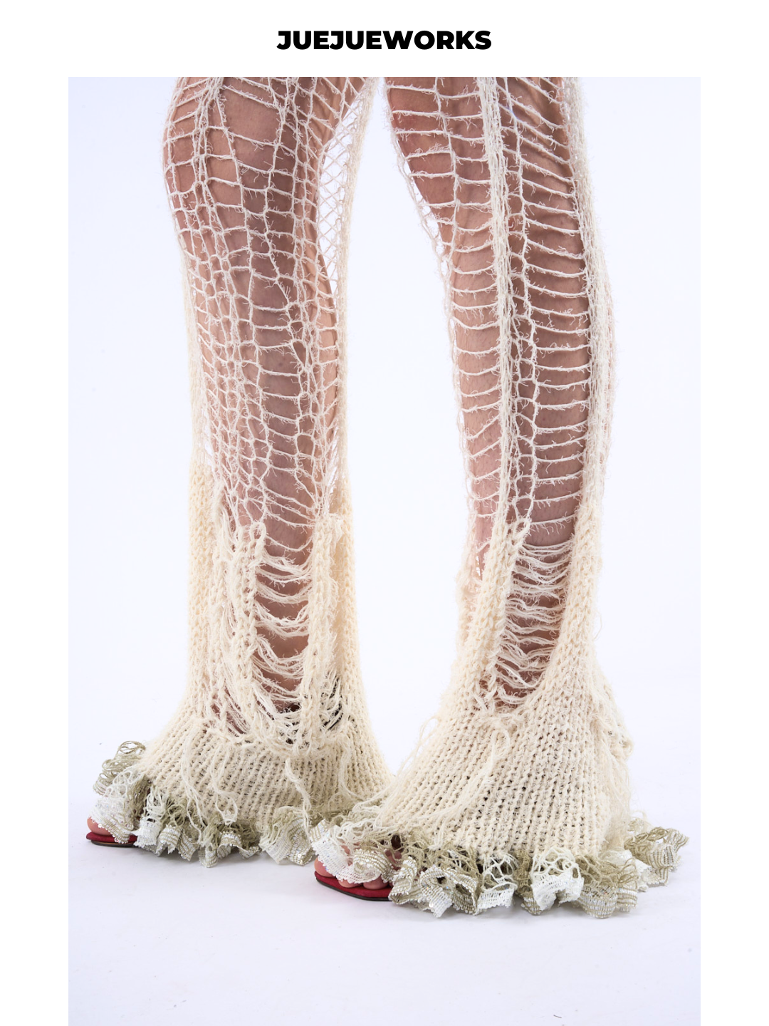 White Deconstructed Ripped Knit Trousers