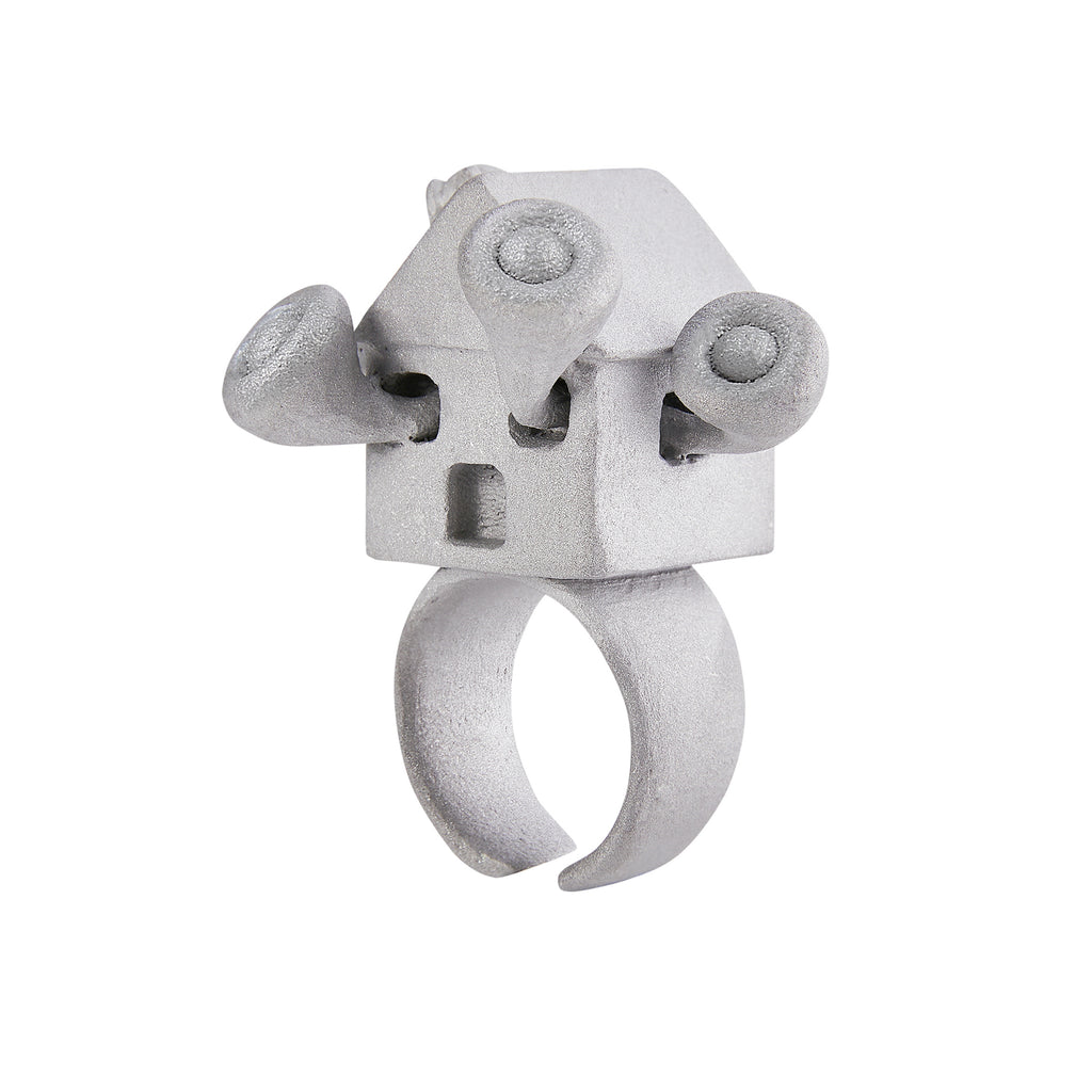 Stone Texture Metal Ring – Party Horn Bug Design Sculptural Statement Jewelry