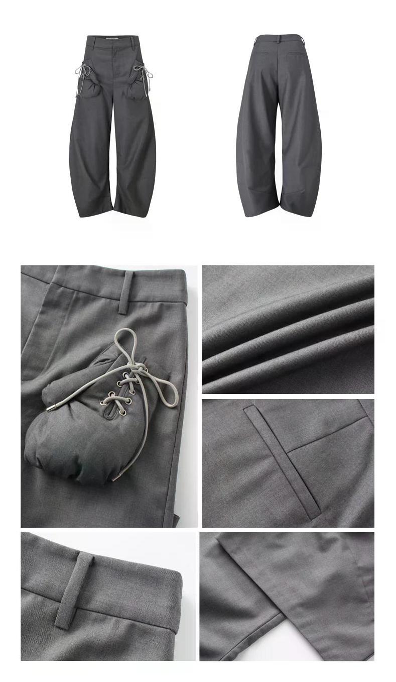 Gray Boxing Glove Low-Rise Suit Pants