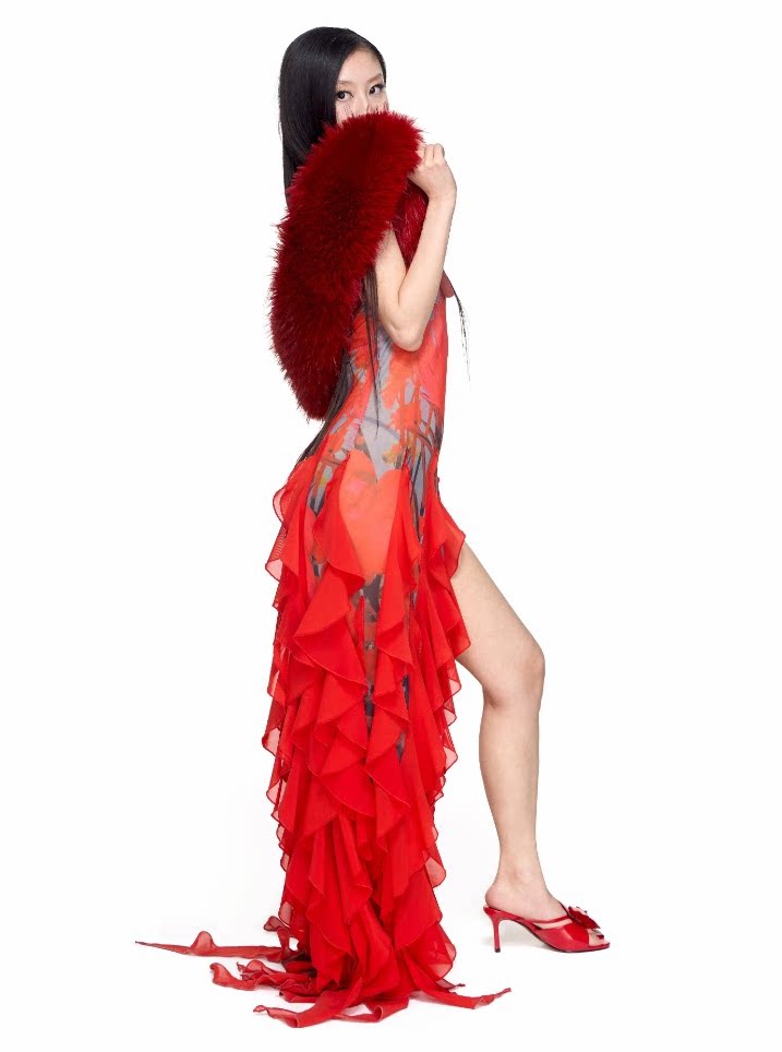 The Crimson "Metamorphosis" Neo-Chinese Ruffled Gown