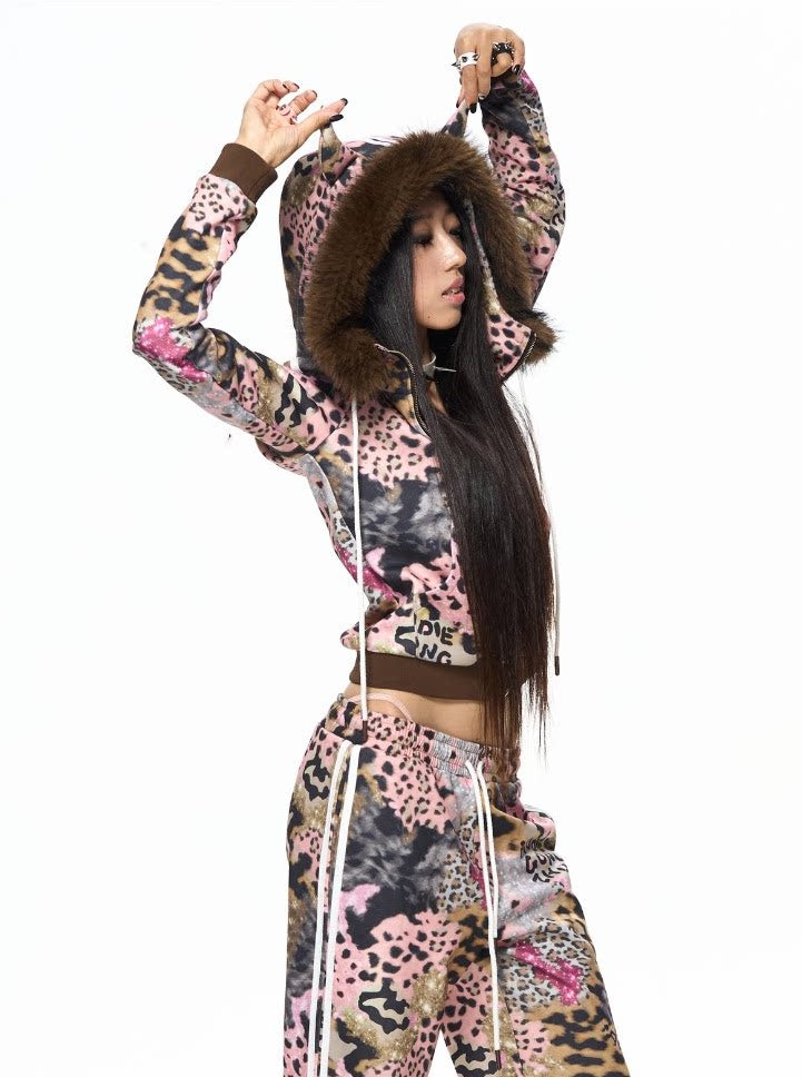 Leopard "Devil Horn" Plush Tracksuit